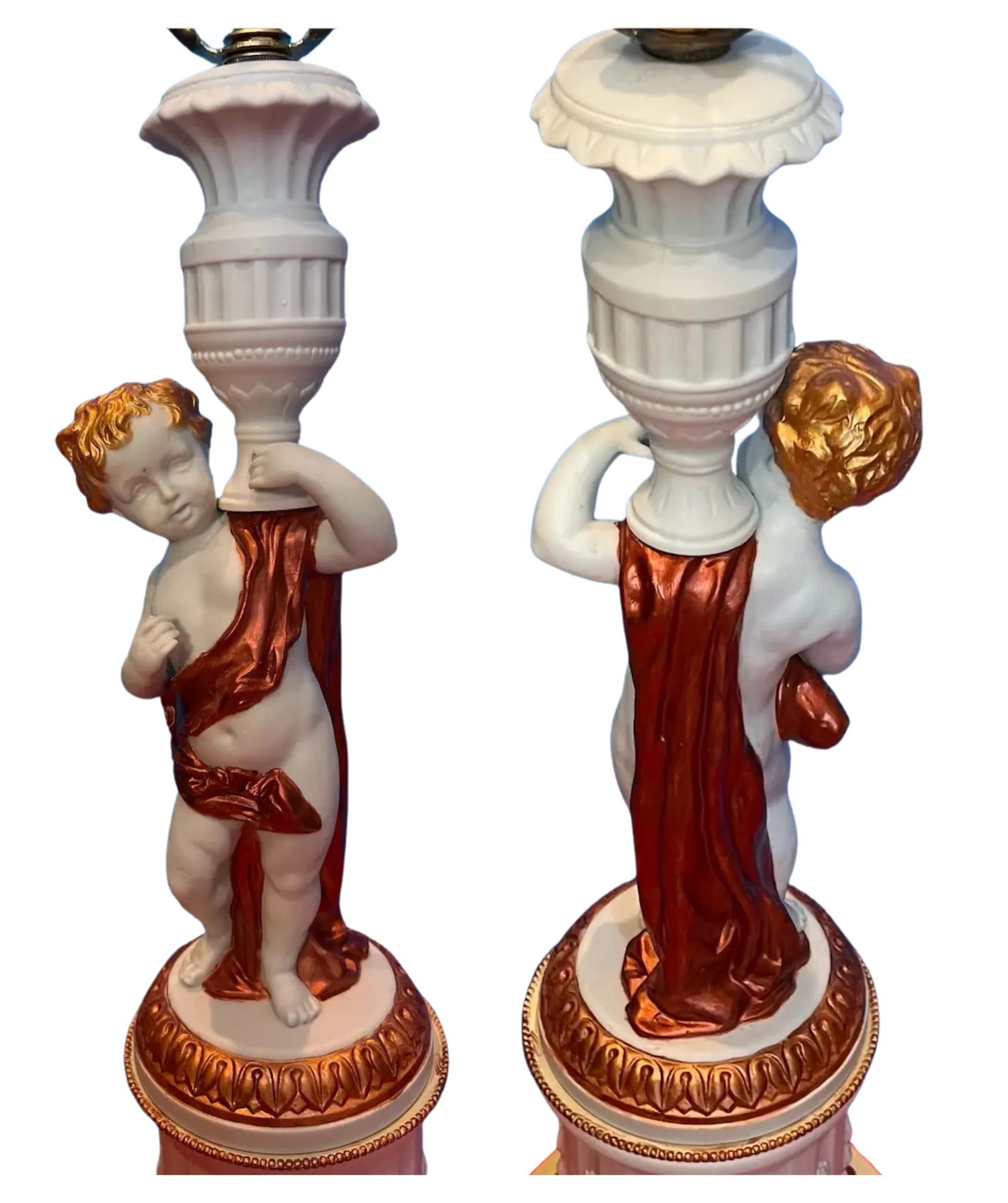 Vintage Parian Bisque Figural Cherub Table Lamp - 10