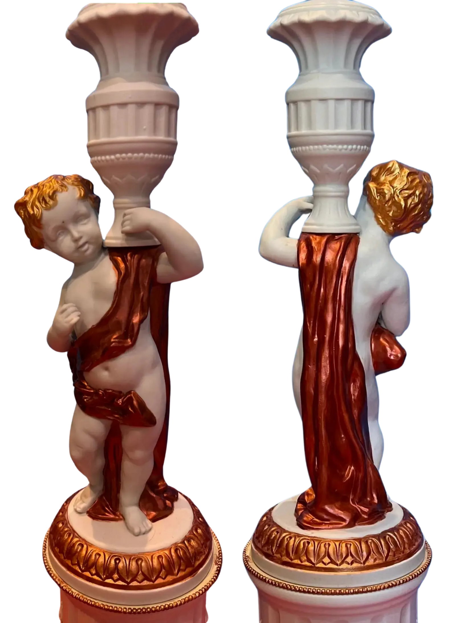 Vintage Parian Bisque Figural Cherub Table Lamp - 2