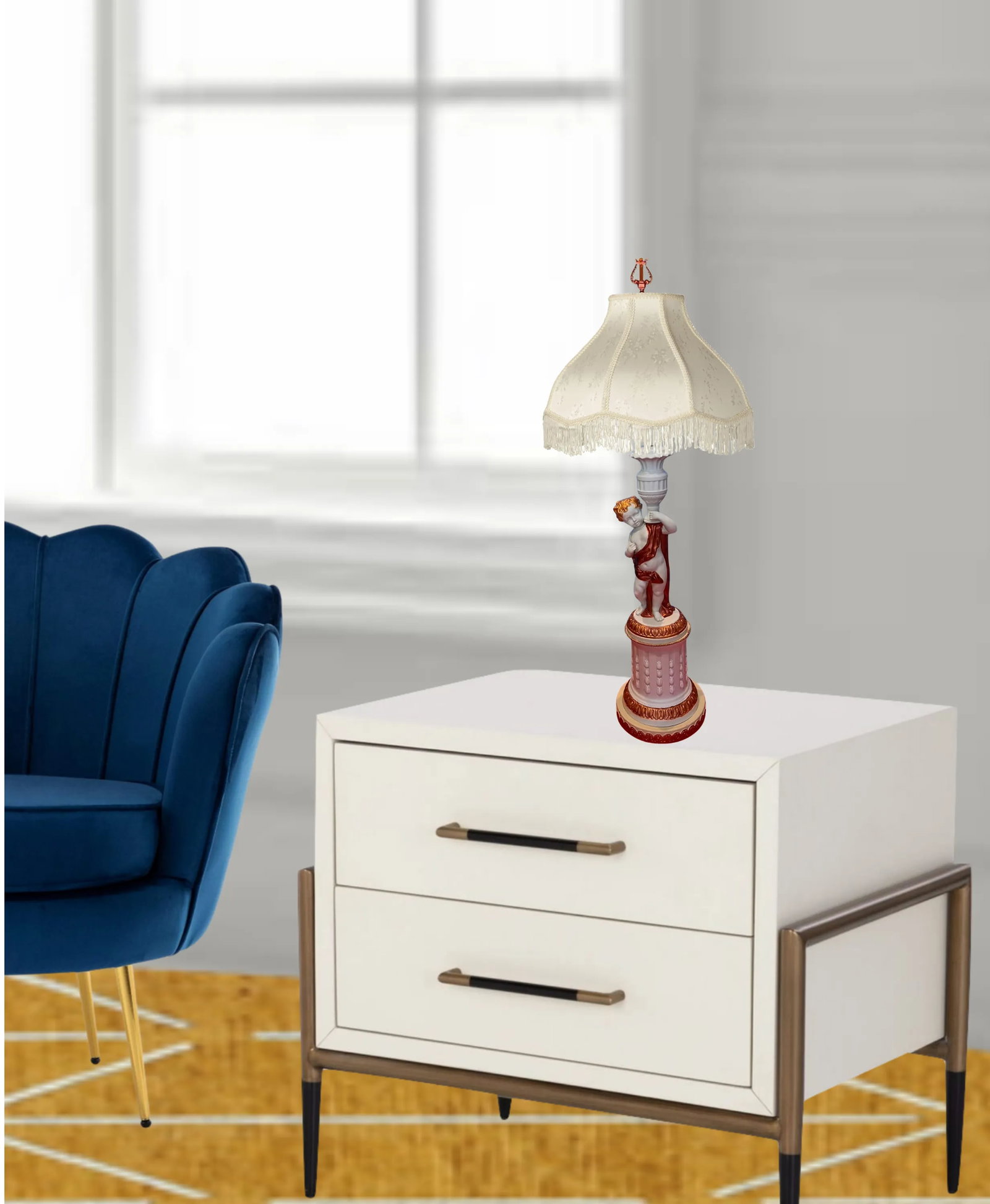Vintage Parian Bisque Figural Cherub Table Lamp - 3