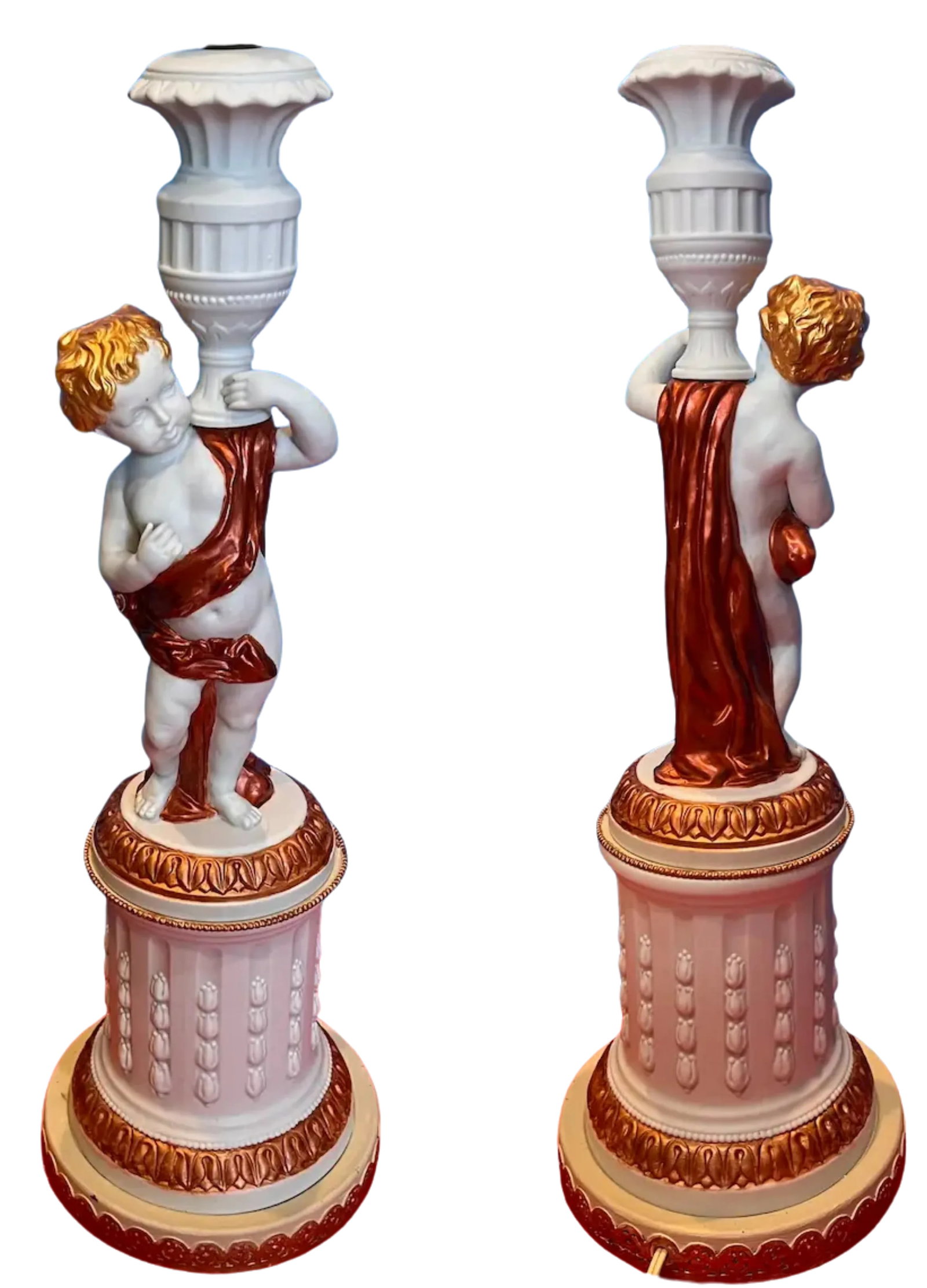 Vintage Parian Bisque Figural Cherub Table Lamp - 6