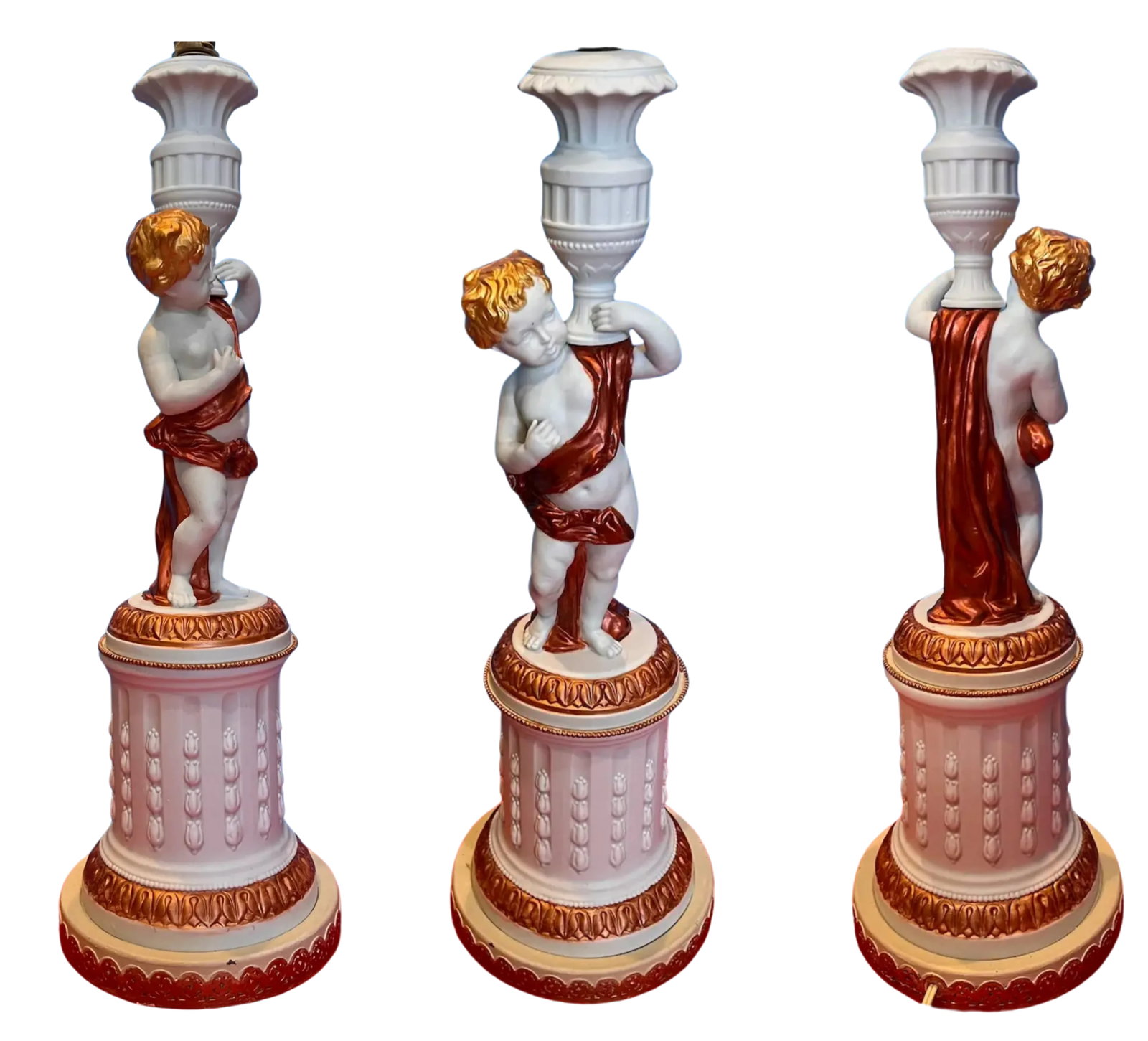 Vintage Parian Bisque Figural Cherub Table Lamp - 8