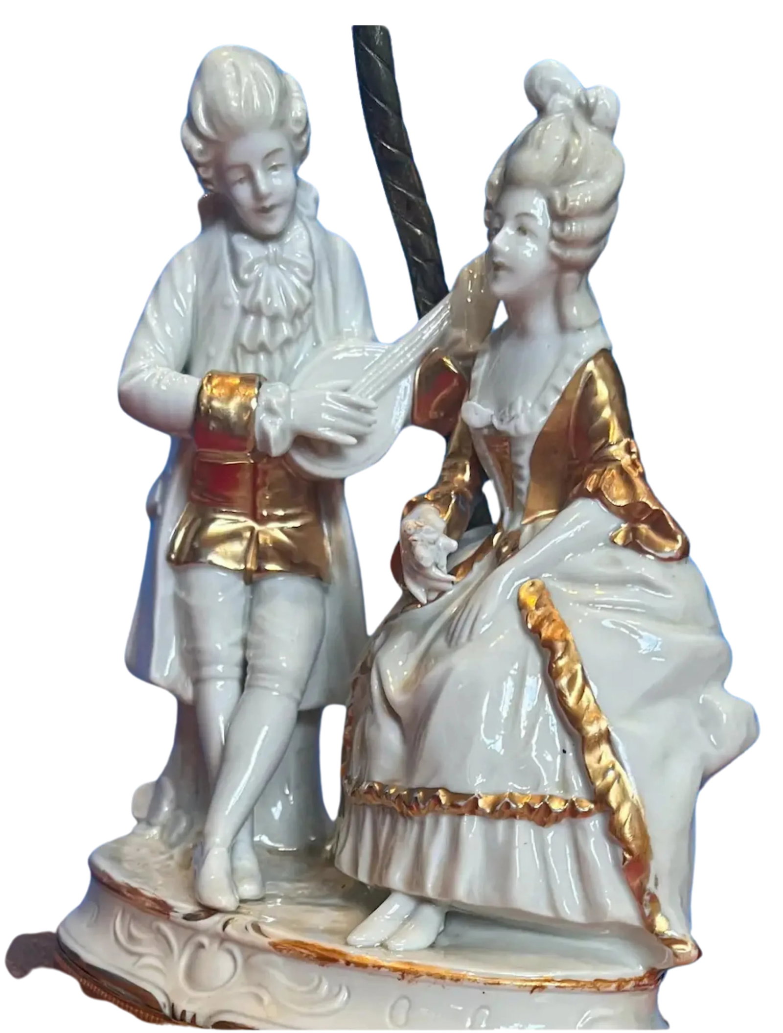 Mid-Century Porcelain Figural Table Lamp Courting Couple - 3