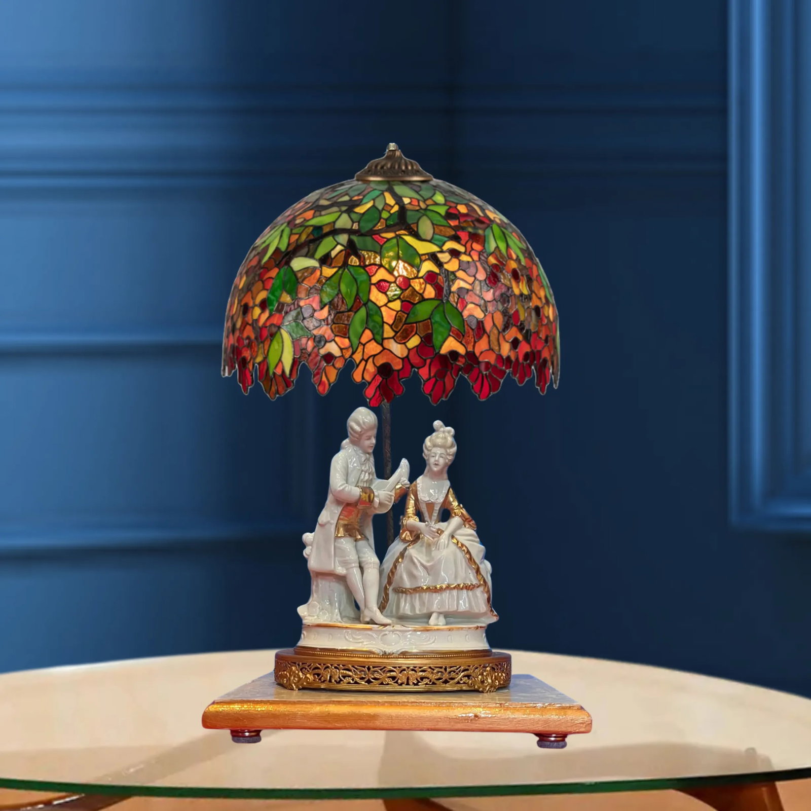 Mid-Century Porcelain Figural Table Lamp Courting Couple - 4