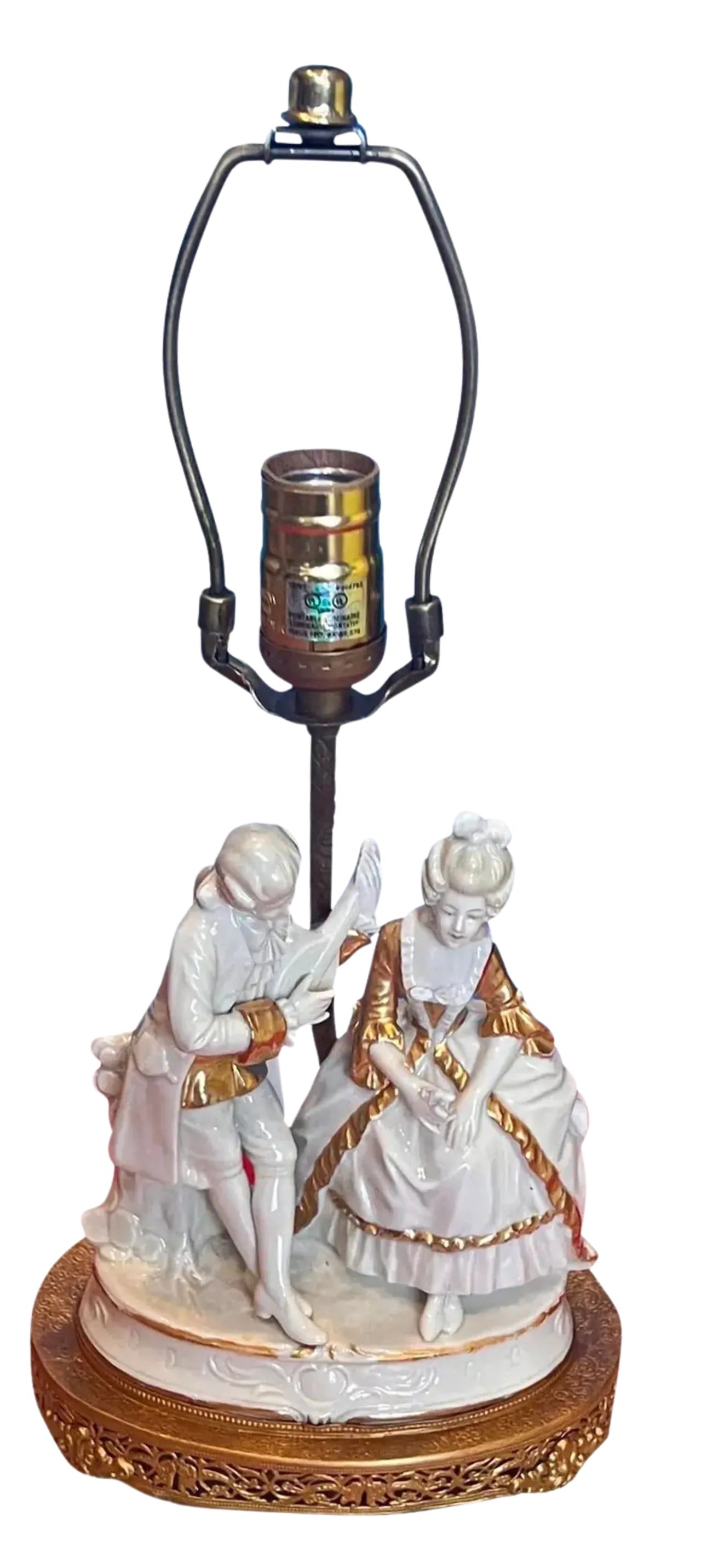 Mid-Century Porcelain Figural Table Lamp Courting Couple - 5