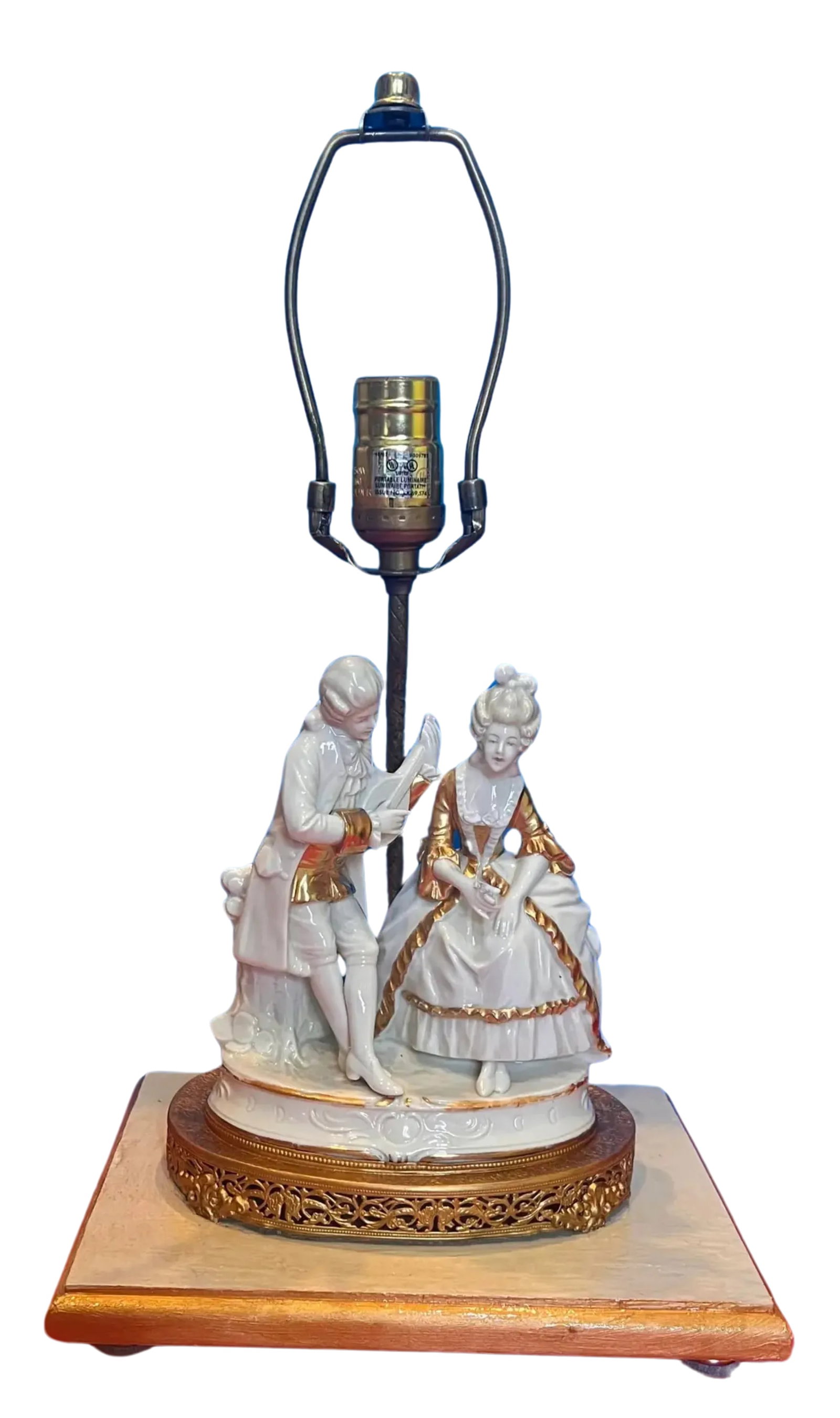 Mid-Century Porcelain Figural Table Lamp Courting Couple - 7