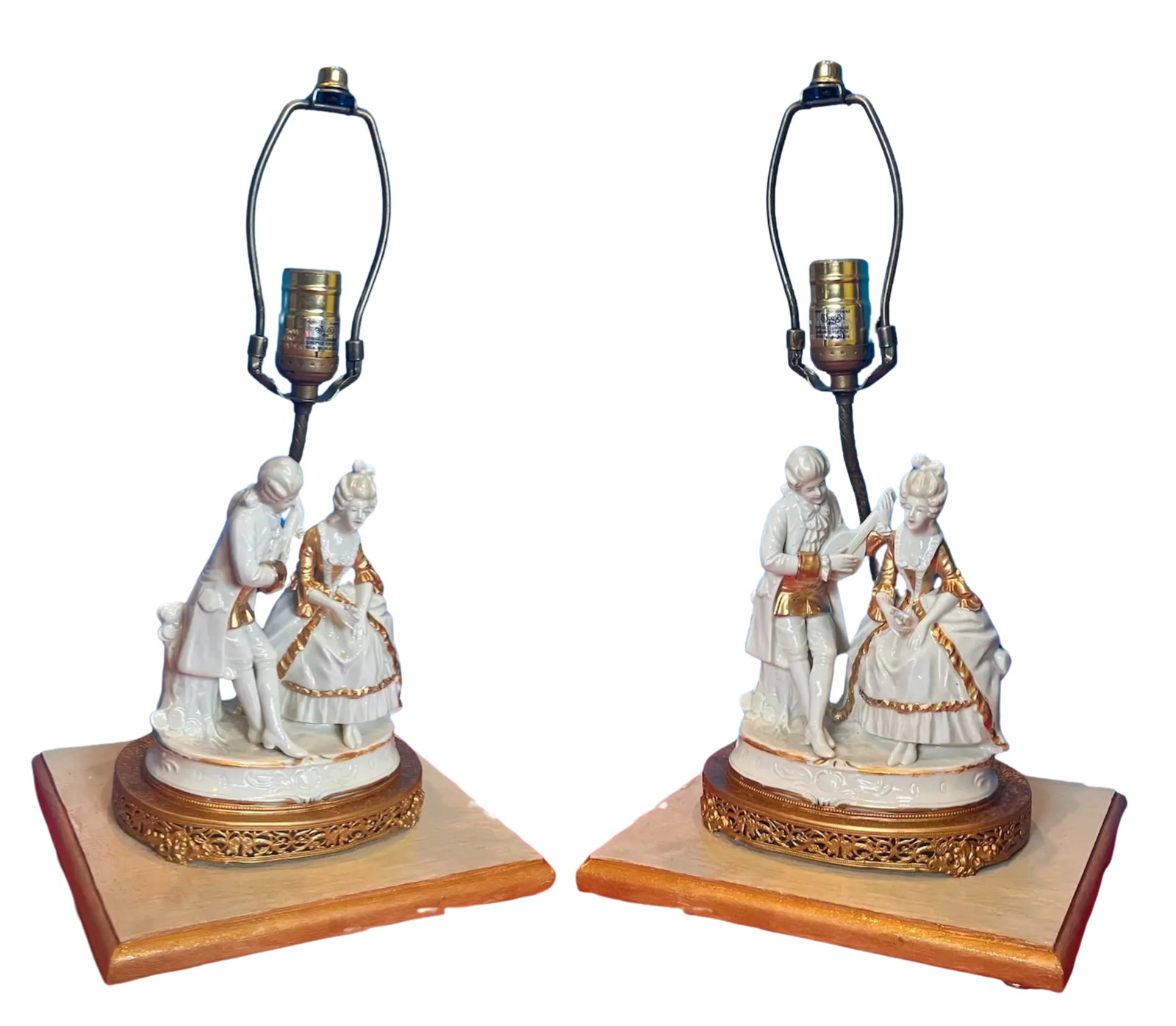 Mid-Century Porcelain Figural Table Lamp Courting Couple - 8