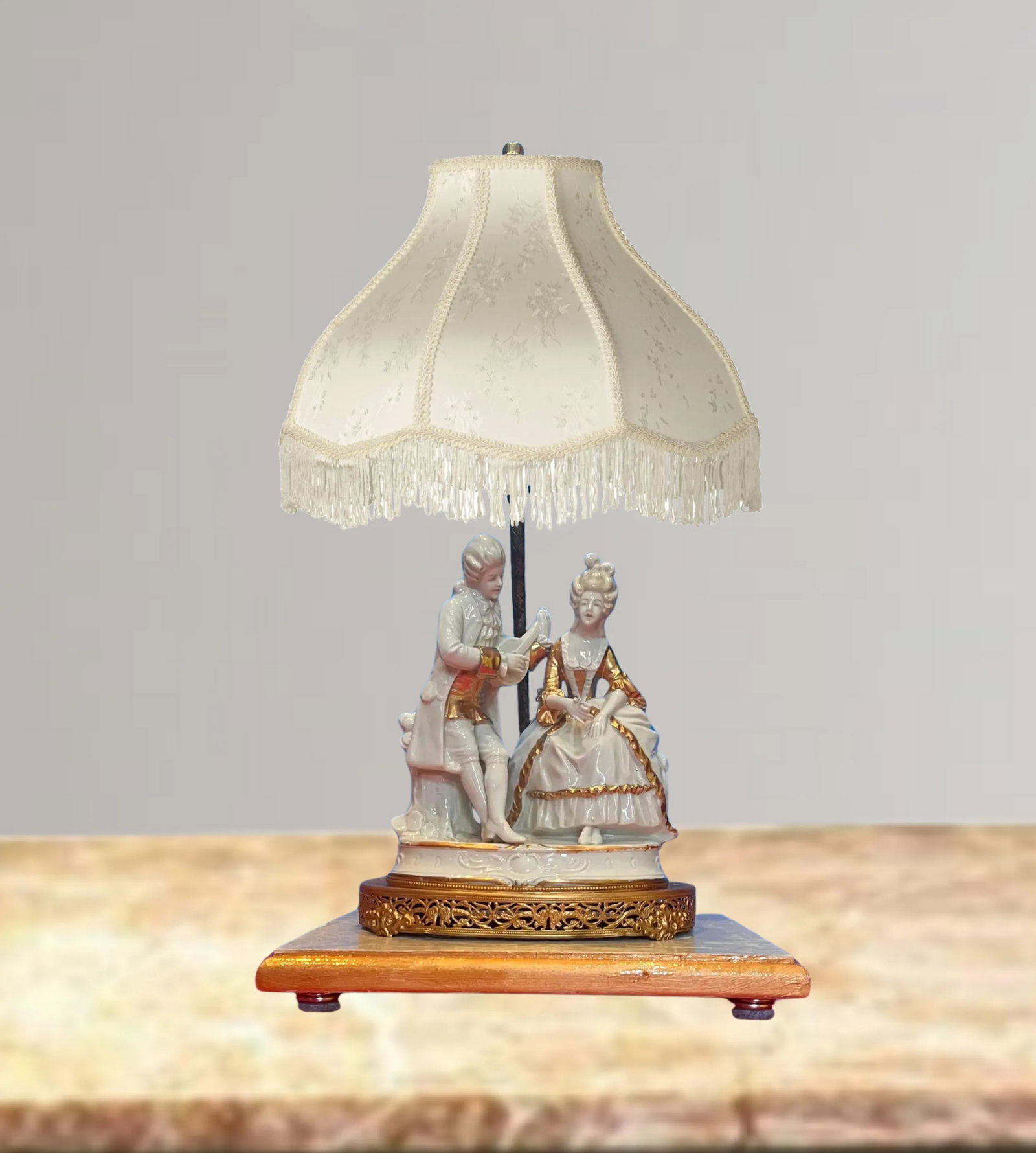 Mid-Century Porcelain Figural Table Lamp Courting Couple - 9