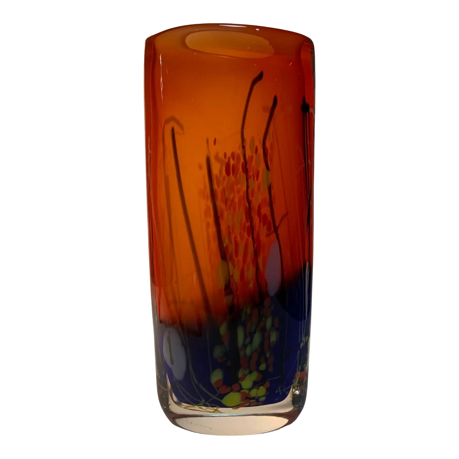Atelier BerÃ¡nek Signed Art Glass Elliptical Abstract Vase: Born from the legacy of Atelier Beránek—originally the Beránek Glassworks, which flourished from 1941 to 2008 in the village of Å krdlovice, Czechoslovakia—this