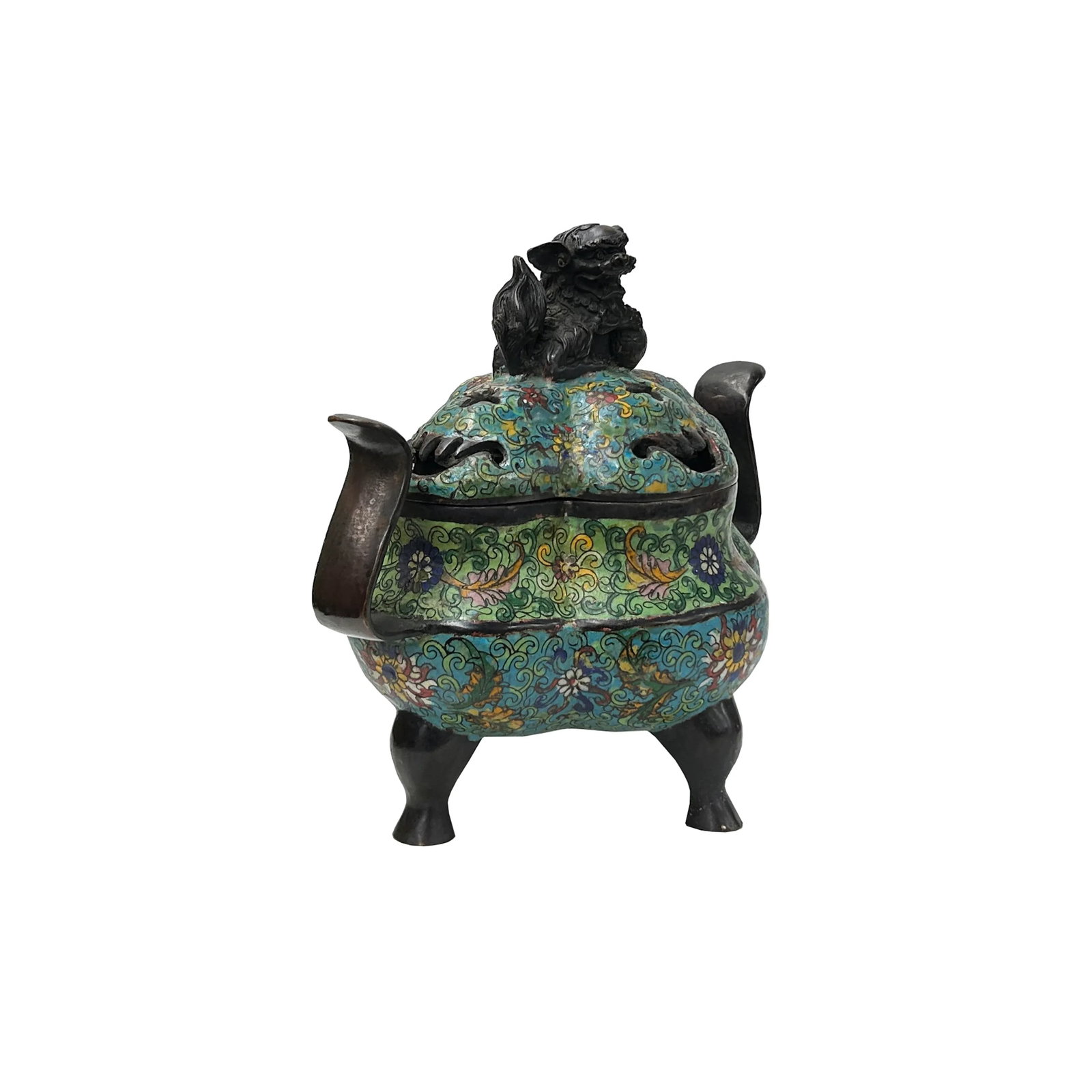 Vintage Enamel Metal Quatrefoil Ding Shape Incense Burner Display Art - 6