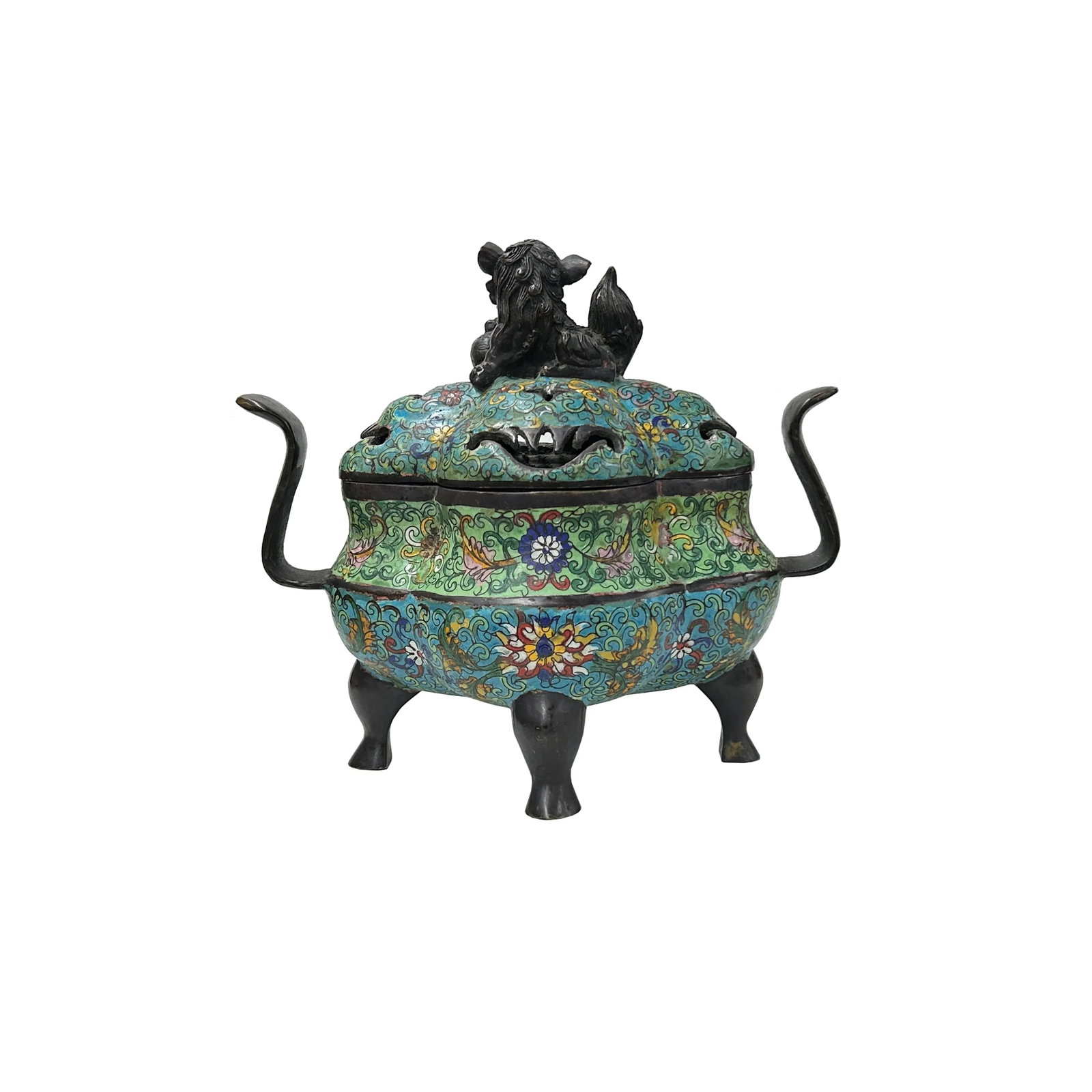 Vintage Enamel Metal Quatrefoil Ding Shape Incense Burner Display Art - 7