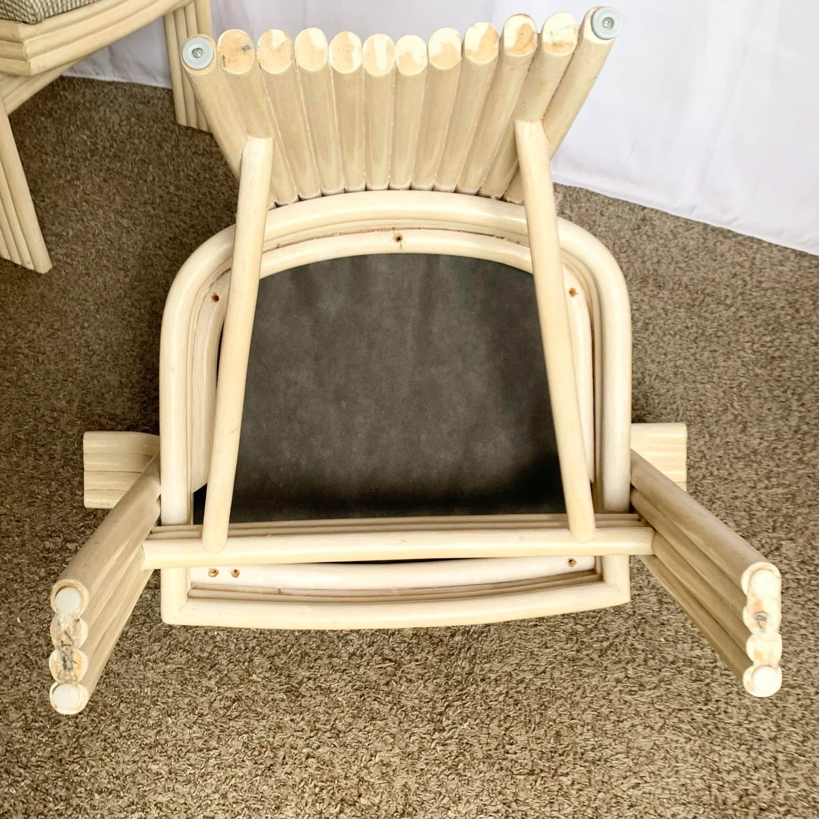 Vintage Boho Coastal Sculpted Blonde Rattan High Back Dining Arm Chairs - Set of 8 - 7