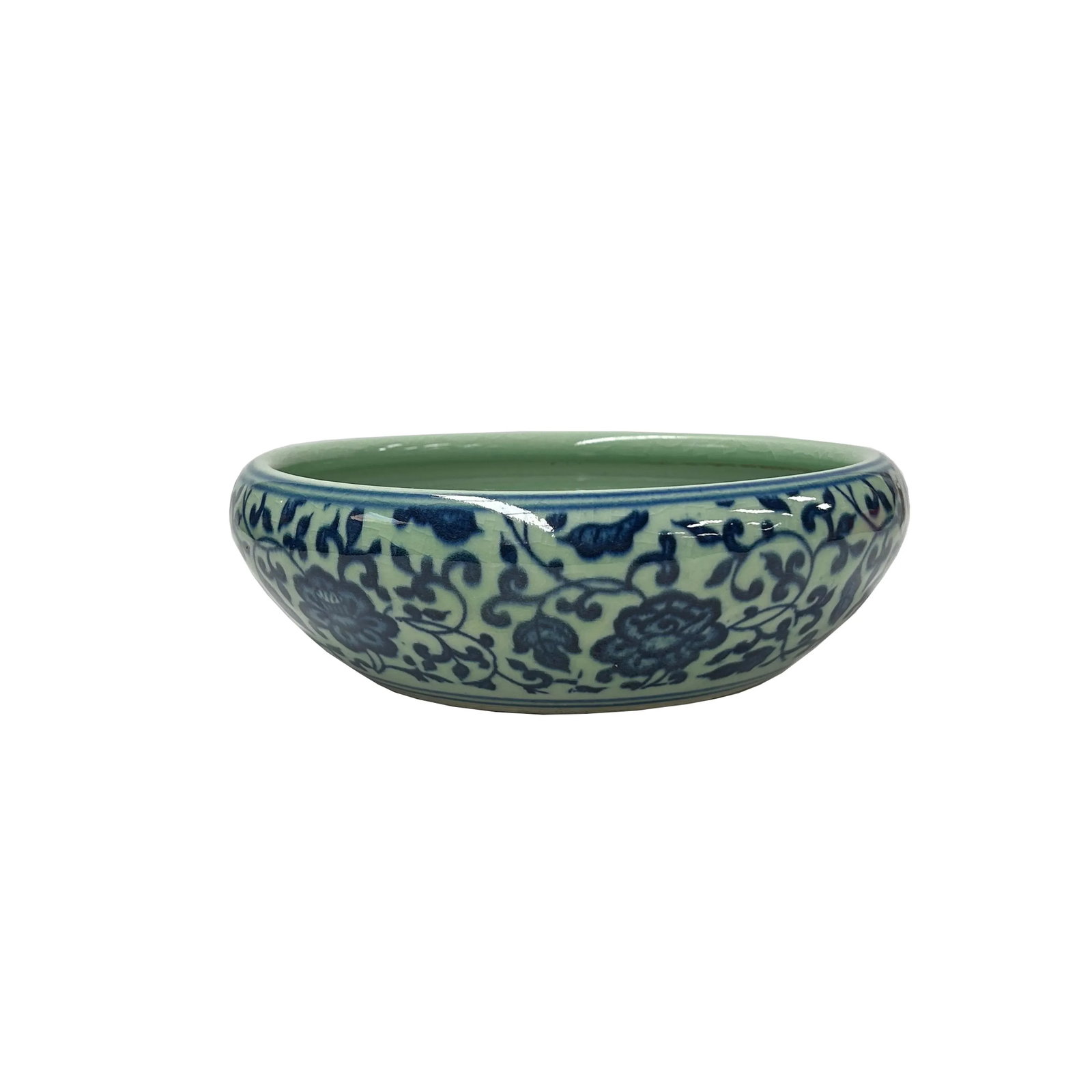 Chinese Celadon Blue Glaze Flower Porcelain Plate Bowl Display Art - 2