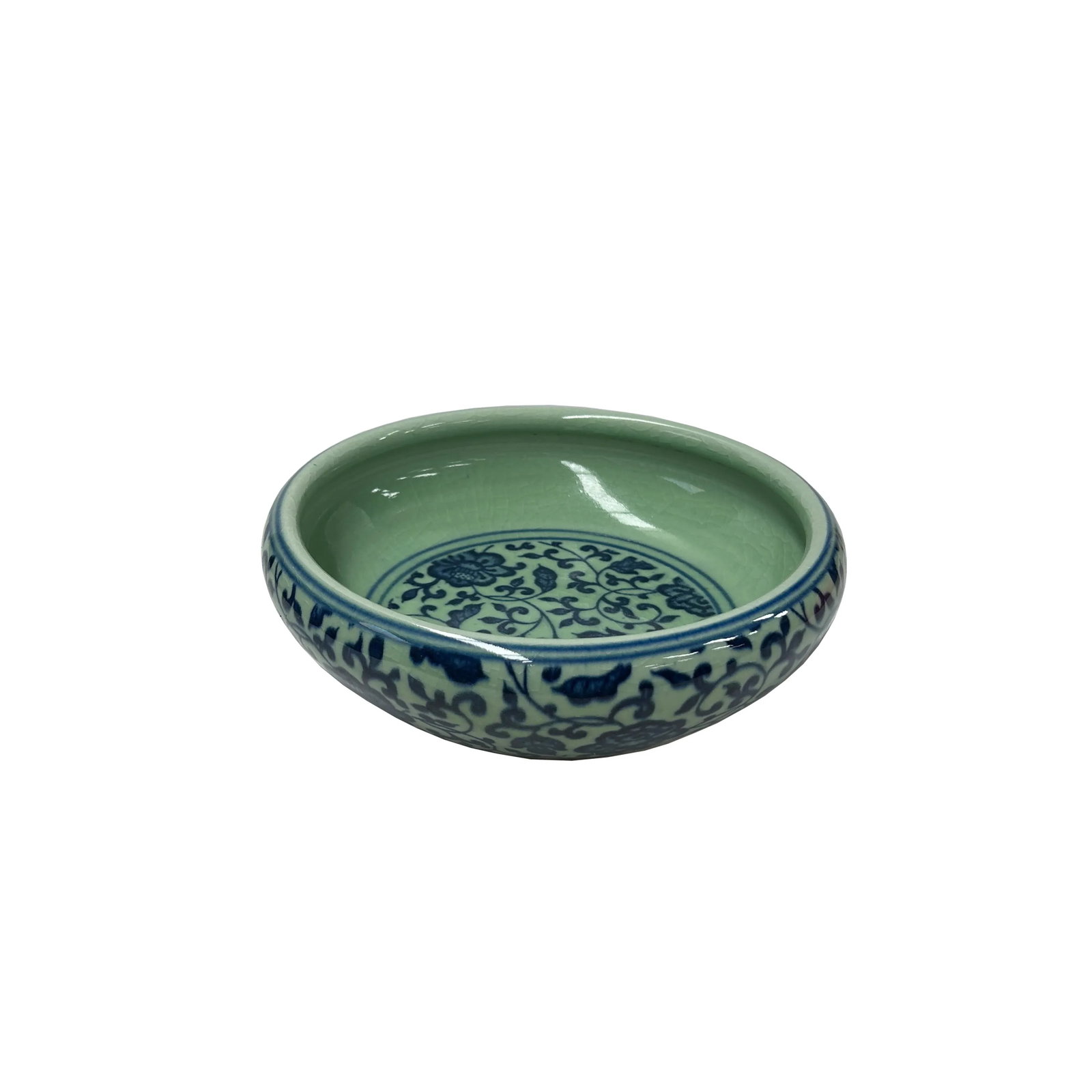 Chinese Celadon Blue Glaze Flower Porcelain Plate Bowl Display Art - 4