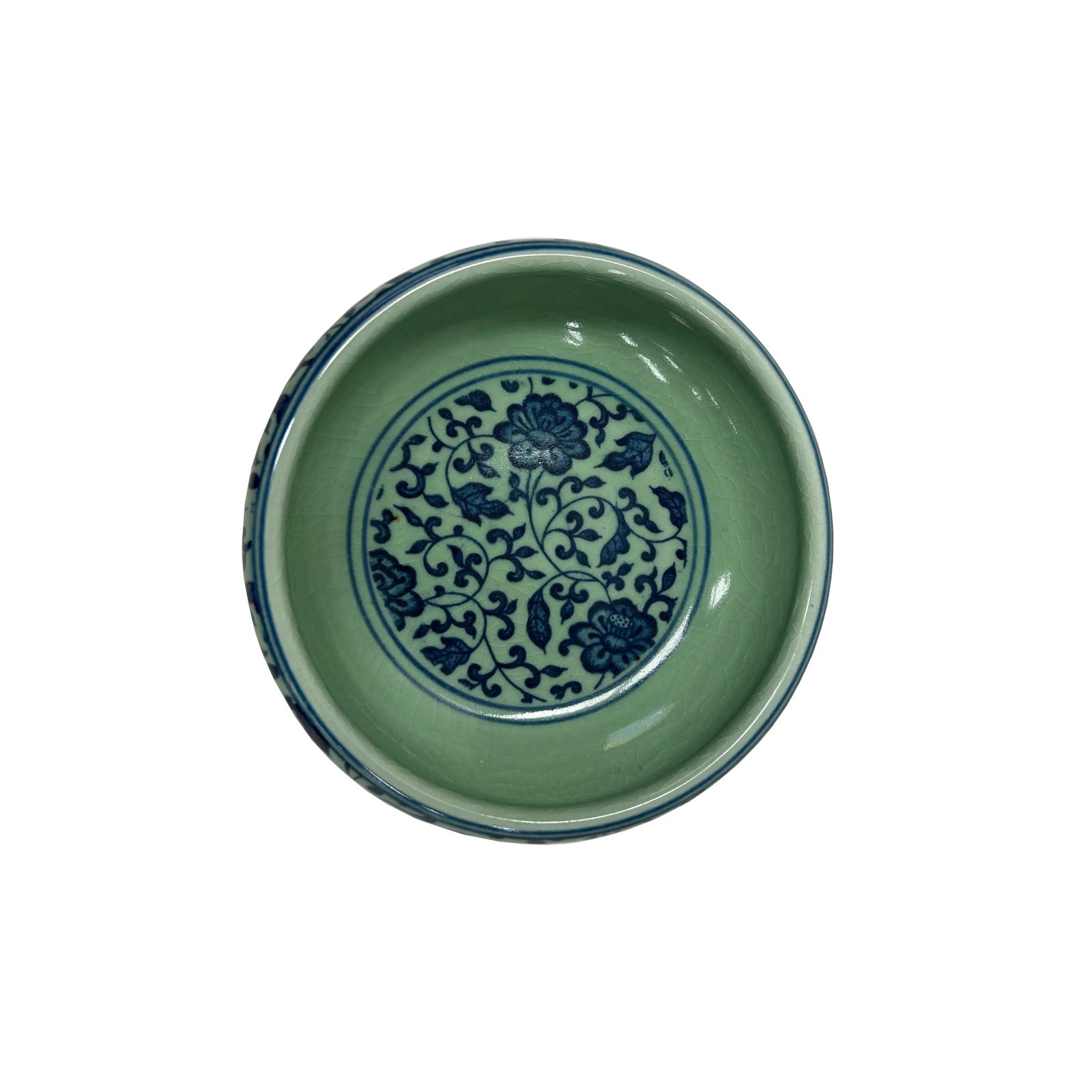 Chinese Celadon Blue Glaze Flower Porcelain Plate Bowl Display Art - 5