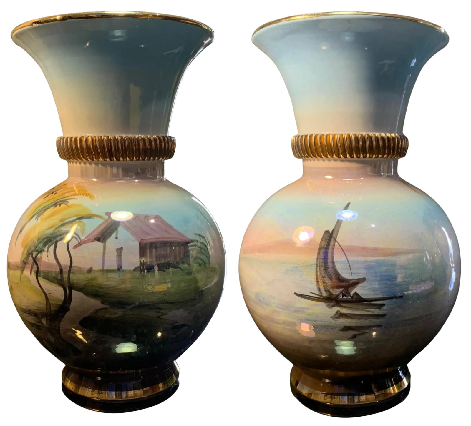 Italian Porcelain Vase Lakeside House - 11