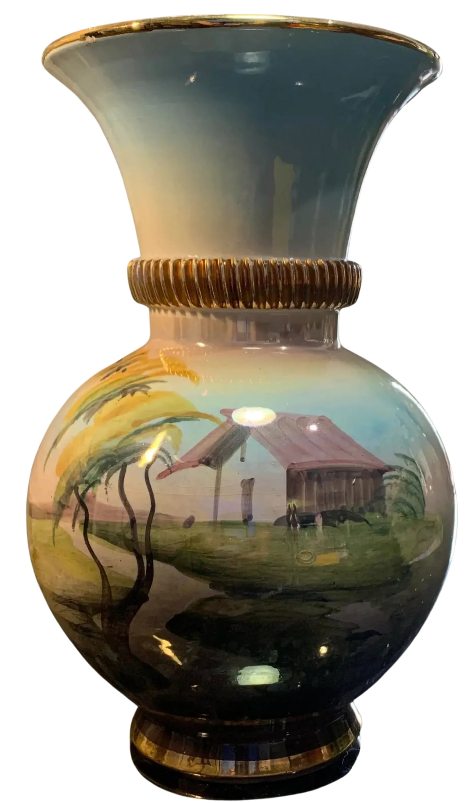 Italian Porcelain Vase Lakeside House - 14
