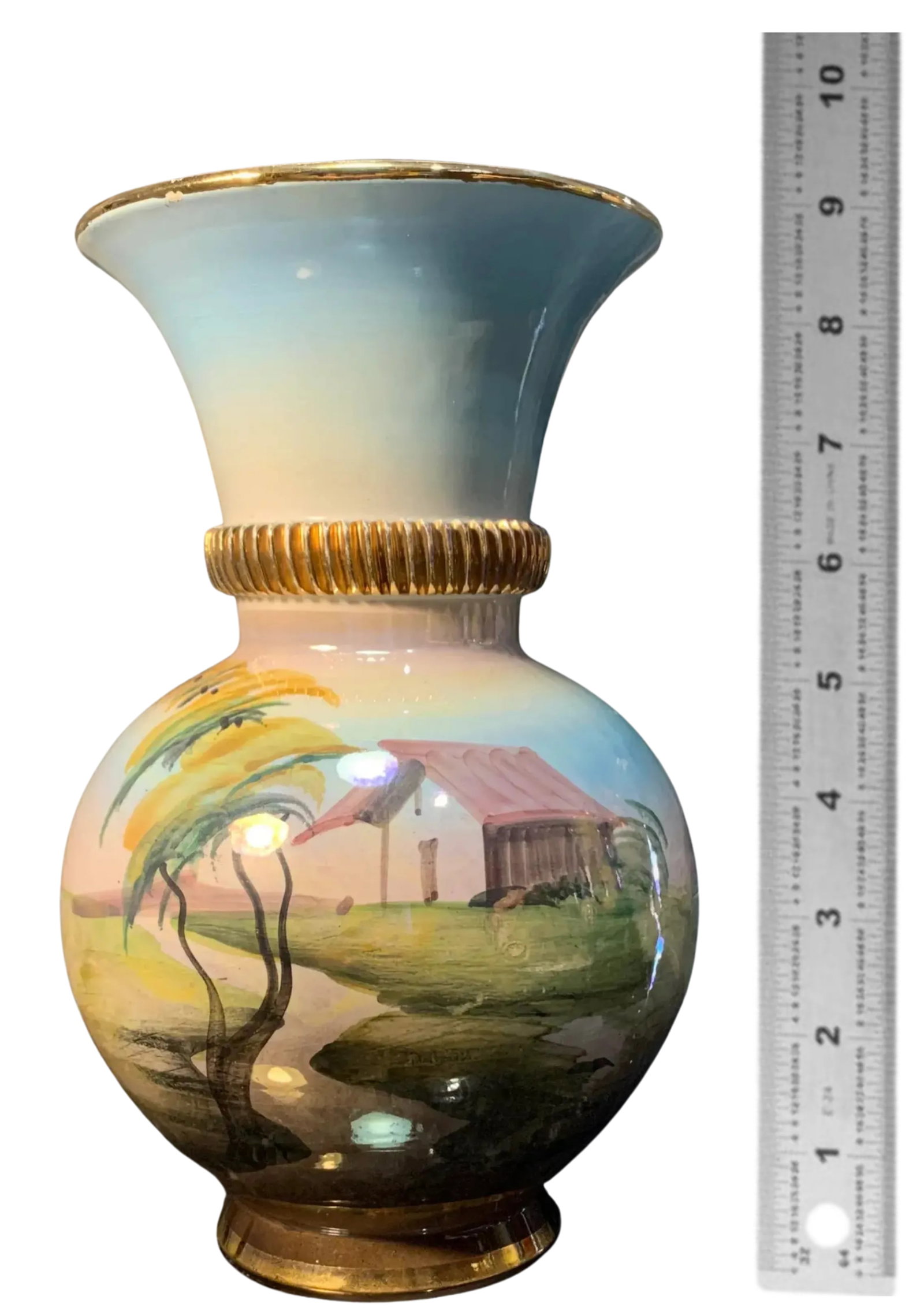 Italian Porcelain Vase Lakeside House - 17