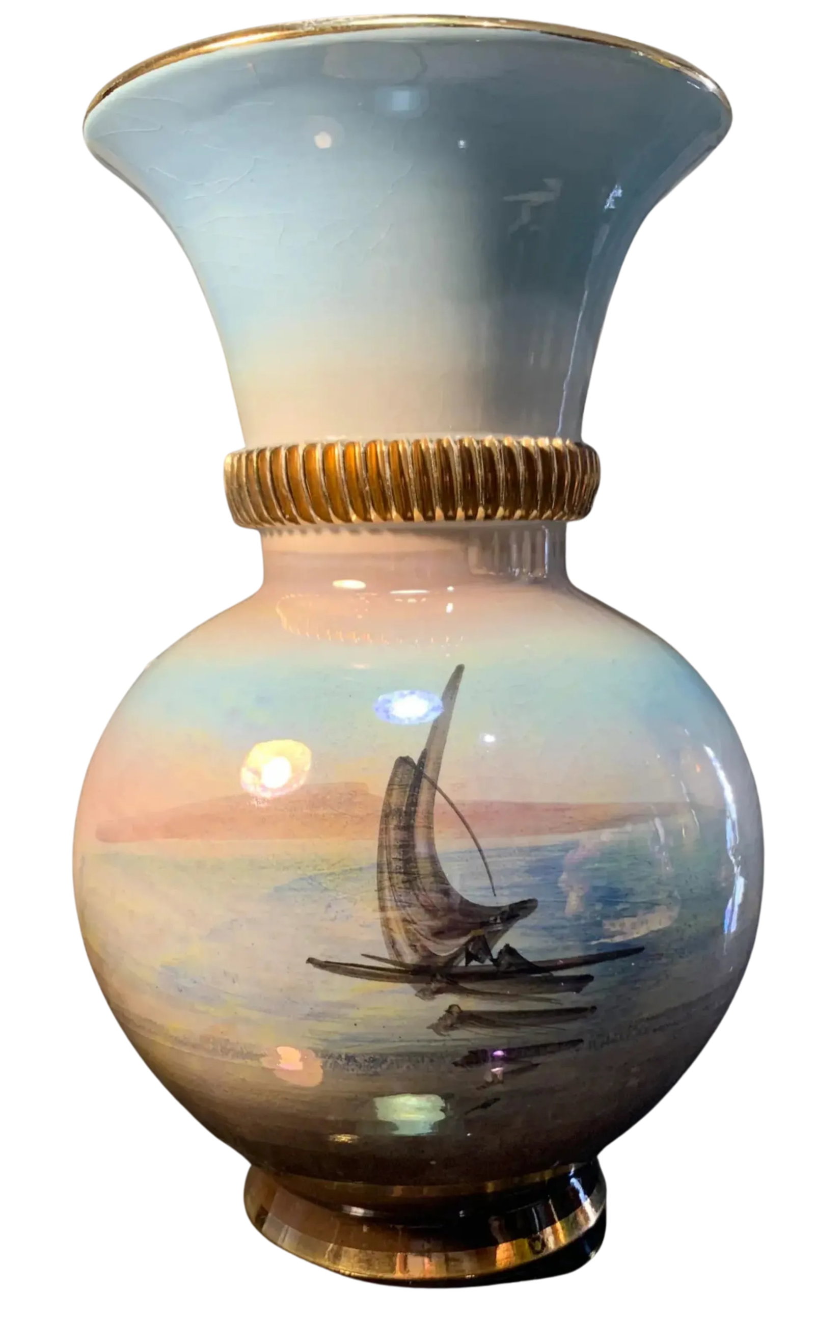 Italian Porcelain Vase Lakeside House - 2