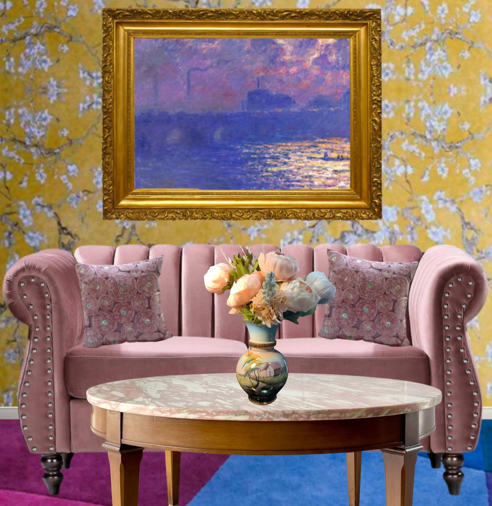 Italian Porcelain Vase Lakeside House - 3
