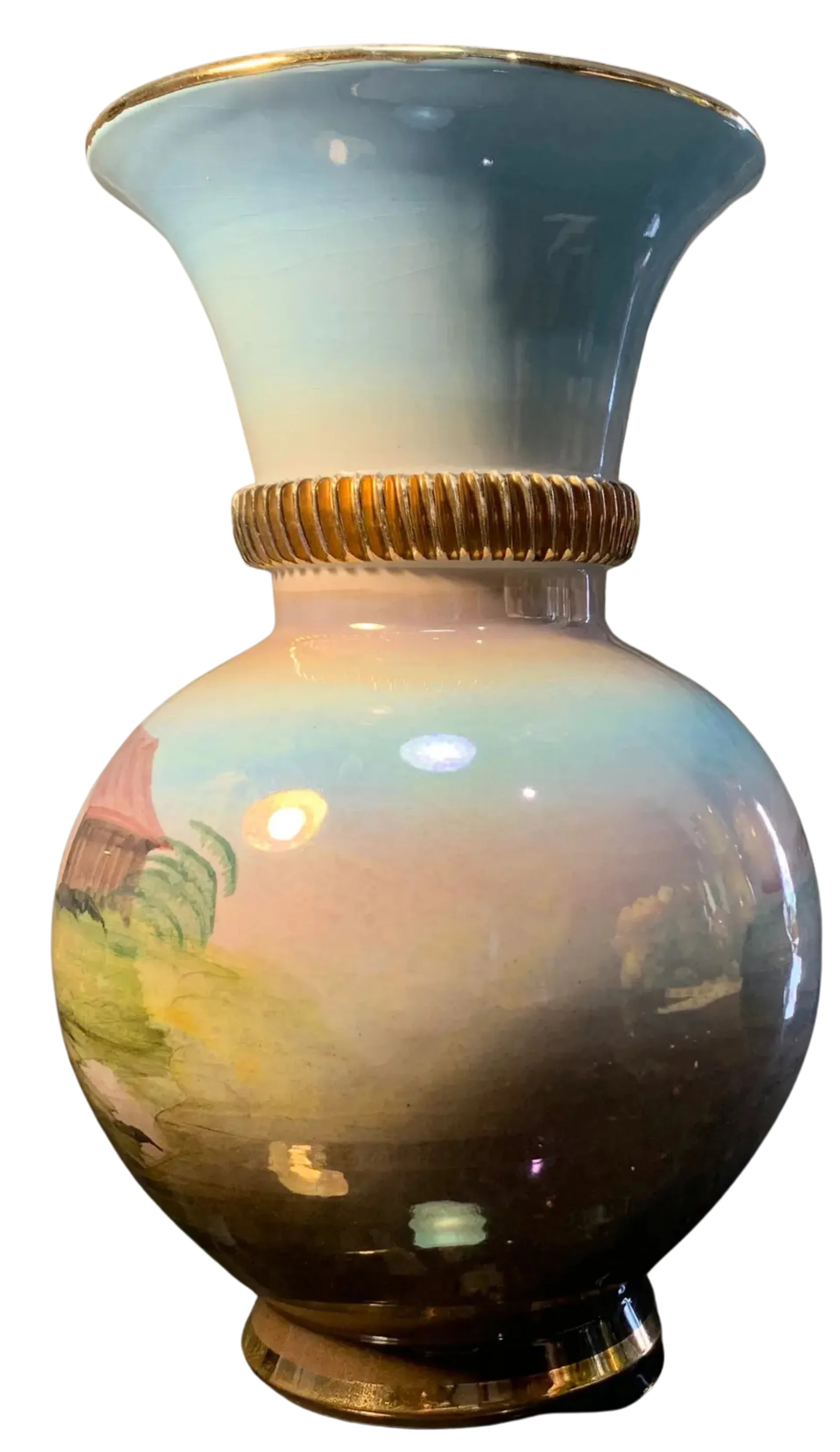 Italian Porcelain Vase Lakeside House - 5