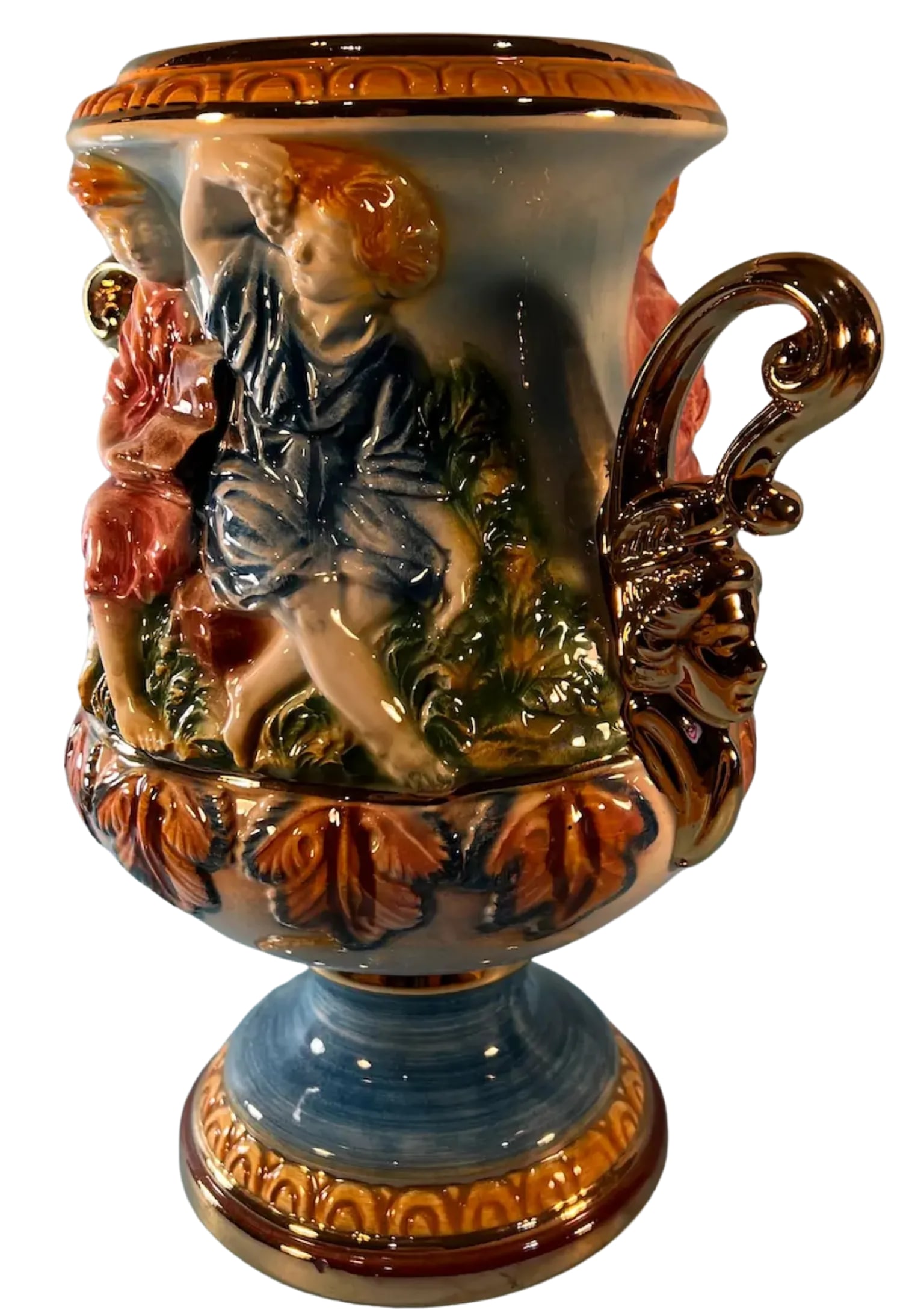 Capodimonte Porcelain Double Handled Urn Vase Boy and Girl - 10