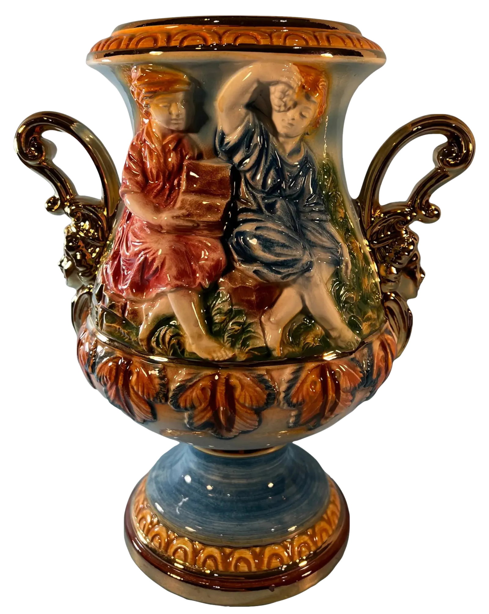 Capodimonte Porcelain Double Handled Urn Vase Boy and Girl - 12