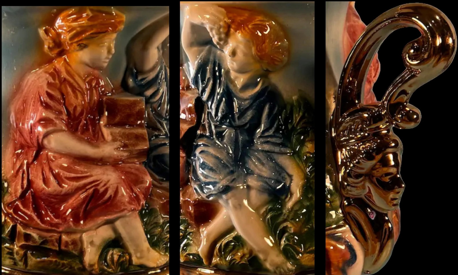 Capodimonte Porcelain Double Handled Urn Vase Boy and Girl - 14