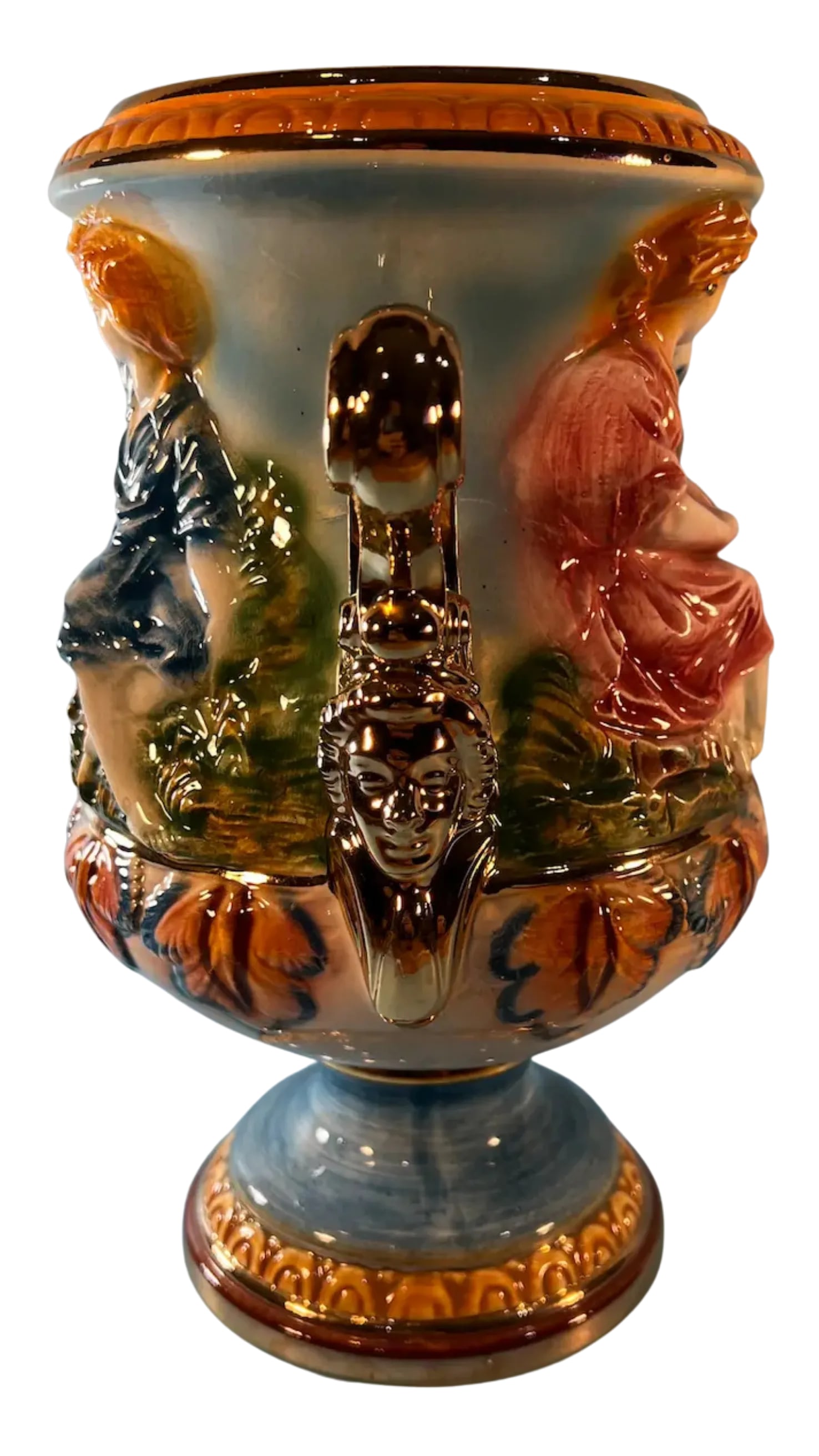Capodimonte Porcelain Double Handled Urn Vase Boy and Girl - 8