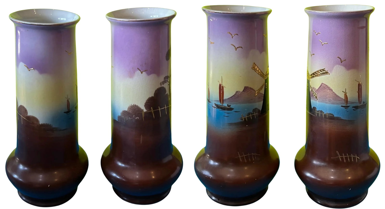 Antique Porcelain Floral and Windmill Vases Set of 3 - 10