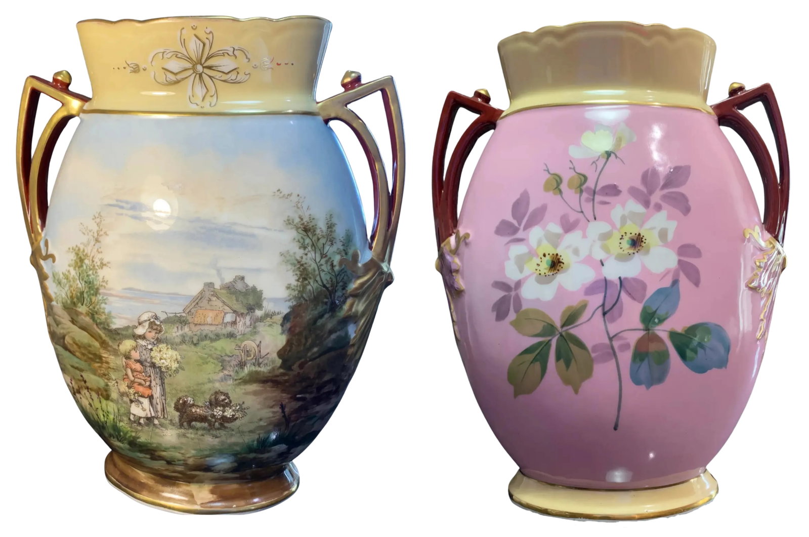 Antique Porcelain Floral and Windmill Vases Set of 3 - 12