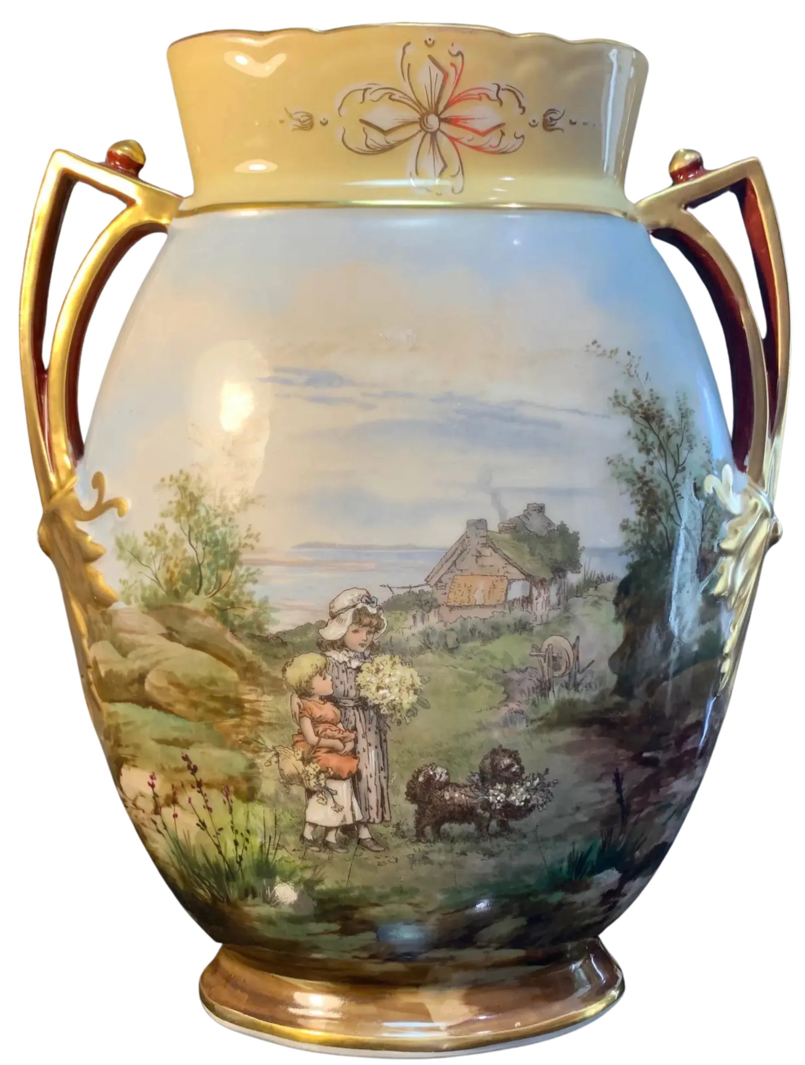 Antique Porcelain Floral and Windmill Vases Set of 3 - 8