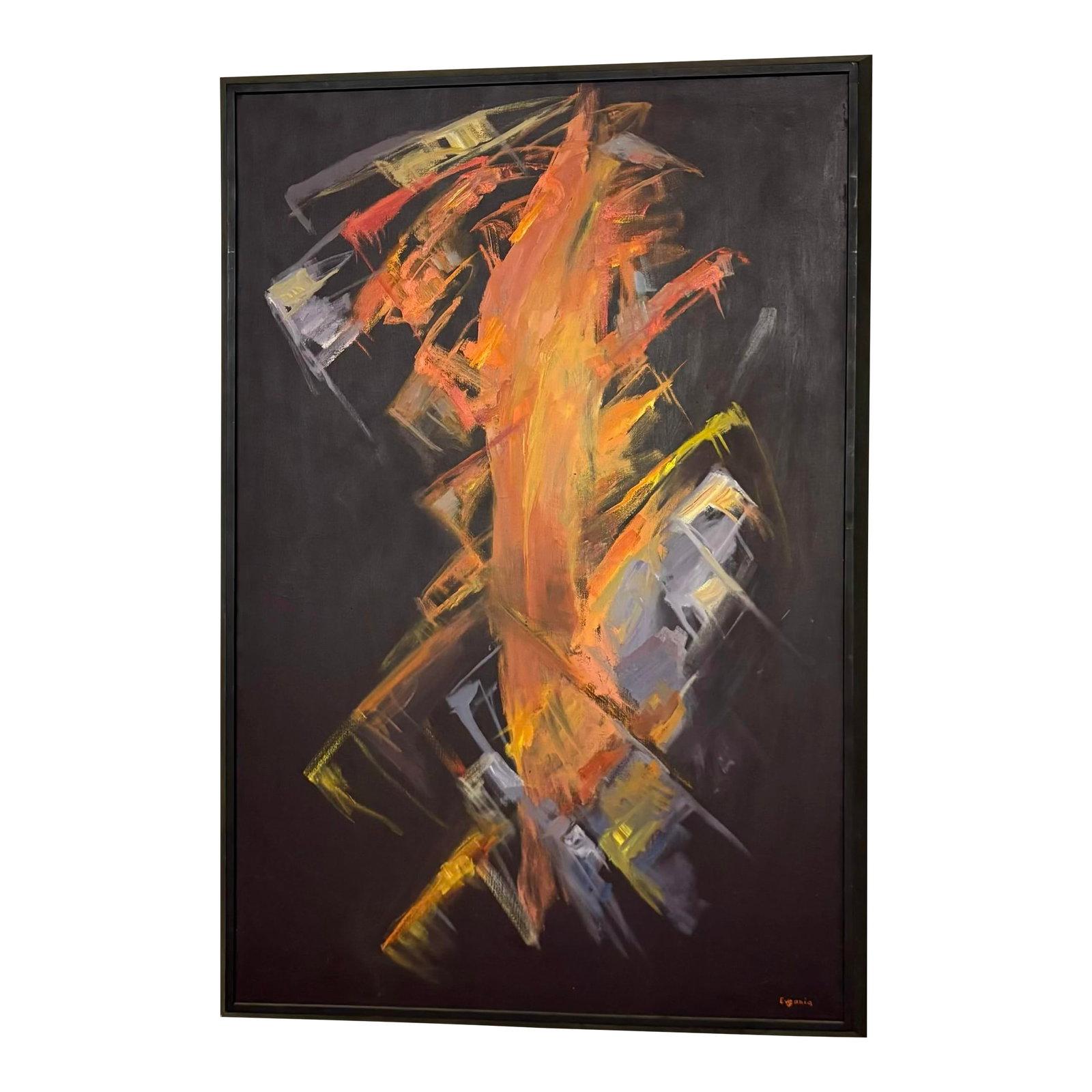 Poem of Fire Abstract Expressionist Oil Painting by Evgania Griffin - Seattle Art Museum Provenance: Ignite your space with this dynamic, large-scale, abstract oil on canvas painting titled Poem of Fire by Seattle artist Evgania Griffin. Exhibited at the Seattle Art Museum Pavilion as part of the