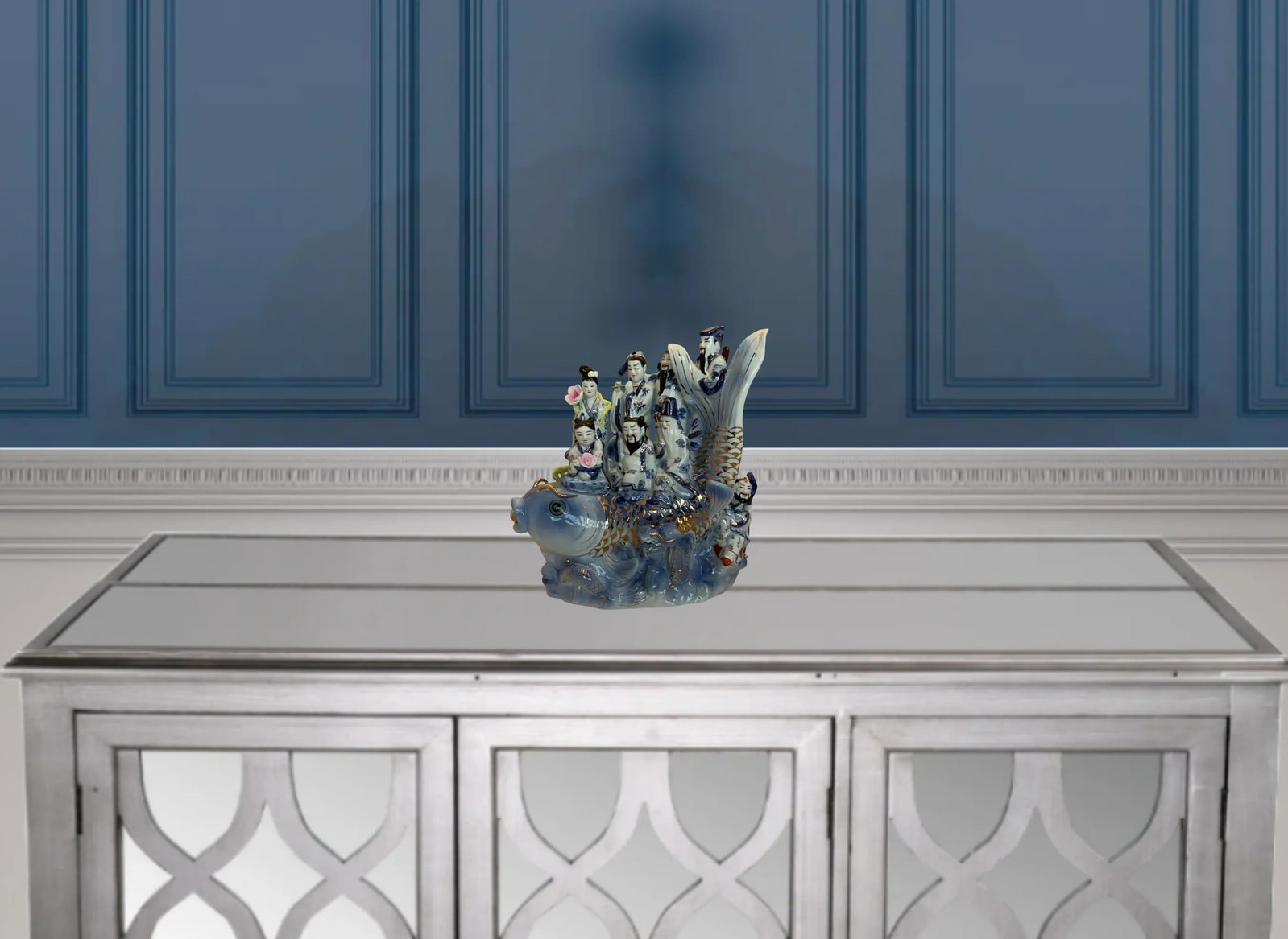 Chinese Deities Koi Fish Porcelain Sculpture - 13