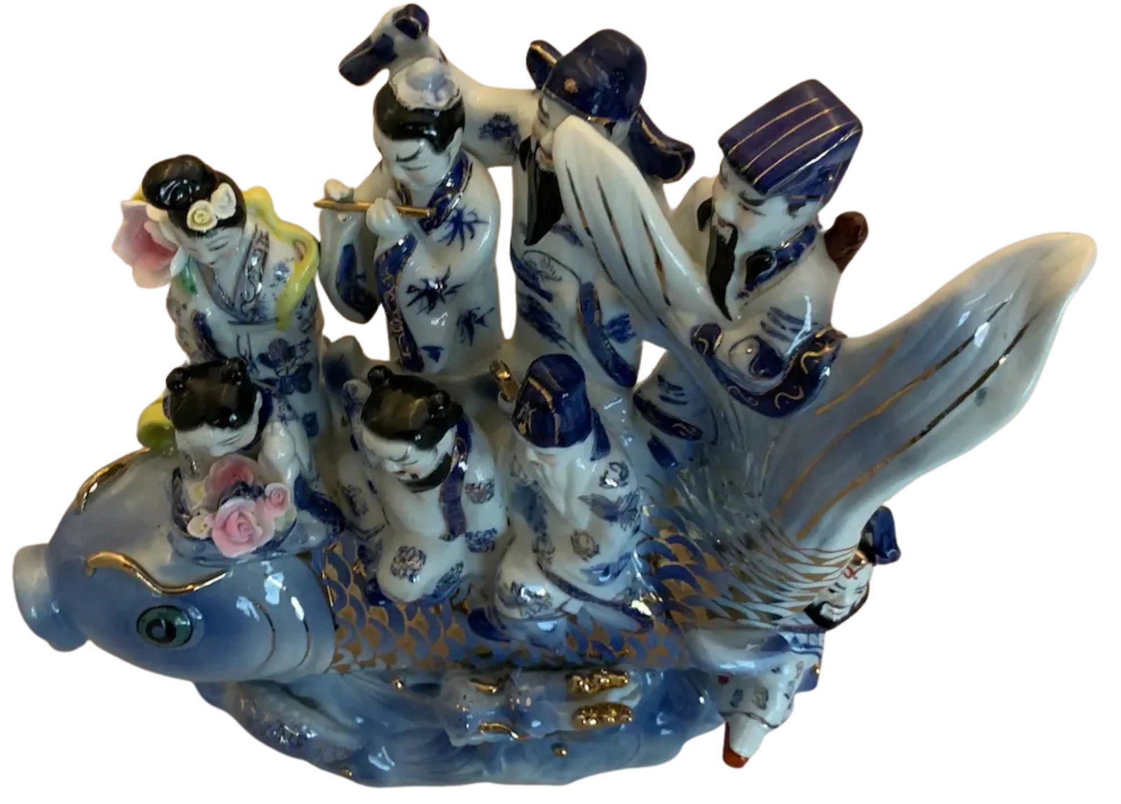 Chinese Deities Koi Fish Porcelain Sculpture - 15