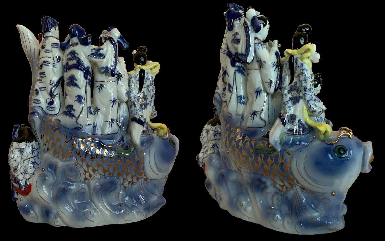 Chinese Deities Koi Fish Porcelain Sculpture - 16