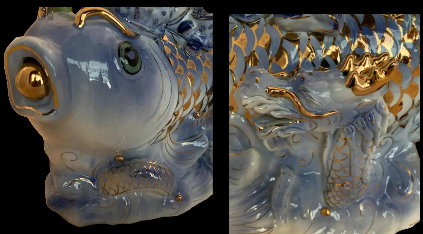 Chinese Deities Koi Fish Porcelain Sculpture - 17