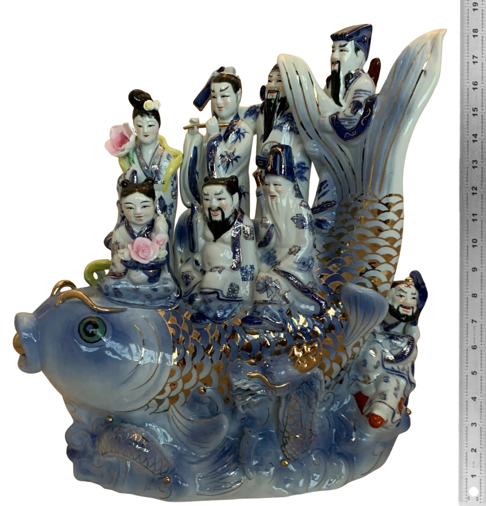 Chinese Deities Koi Fish Porcelain Sculpture - 18