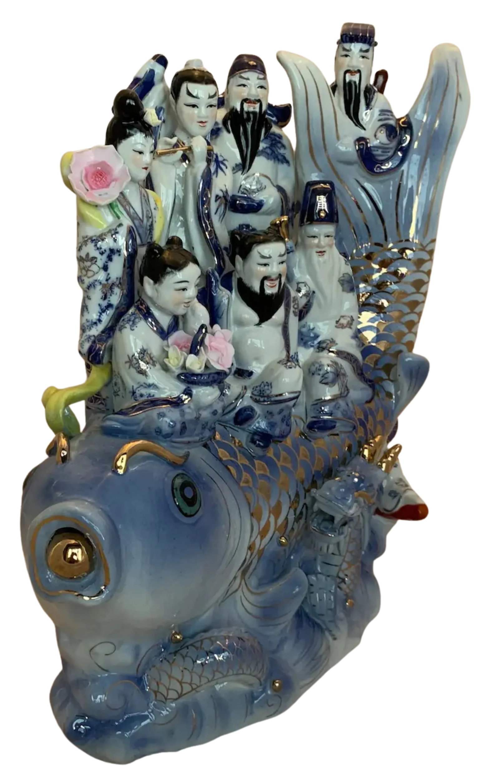 Chinese Deities Koi Fish Porcelain Sculpture - 3