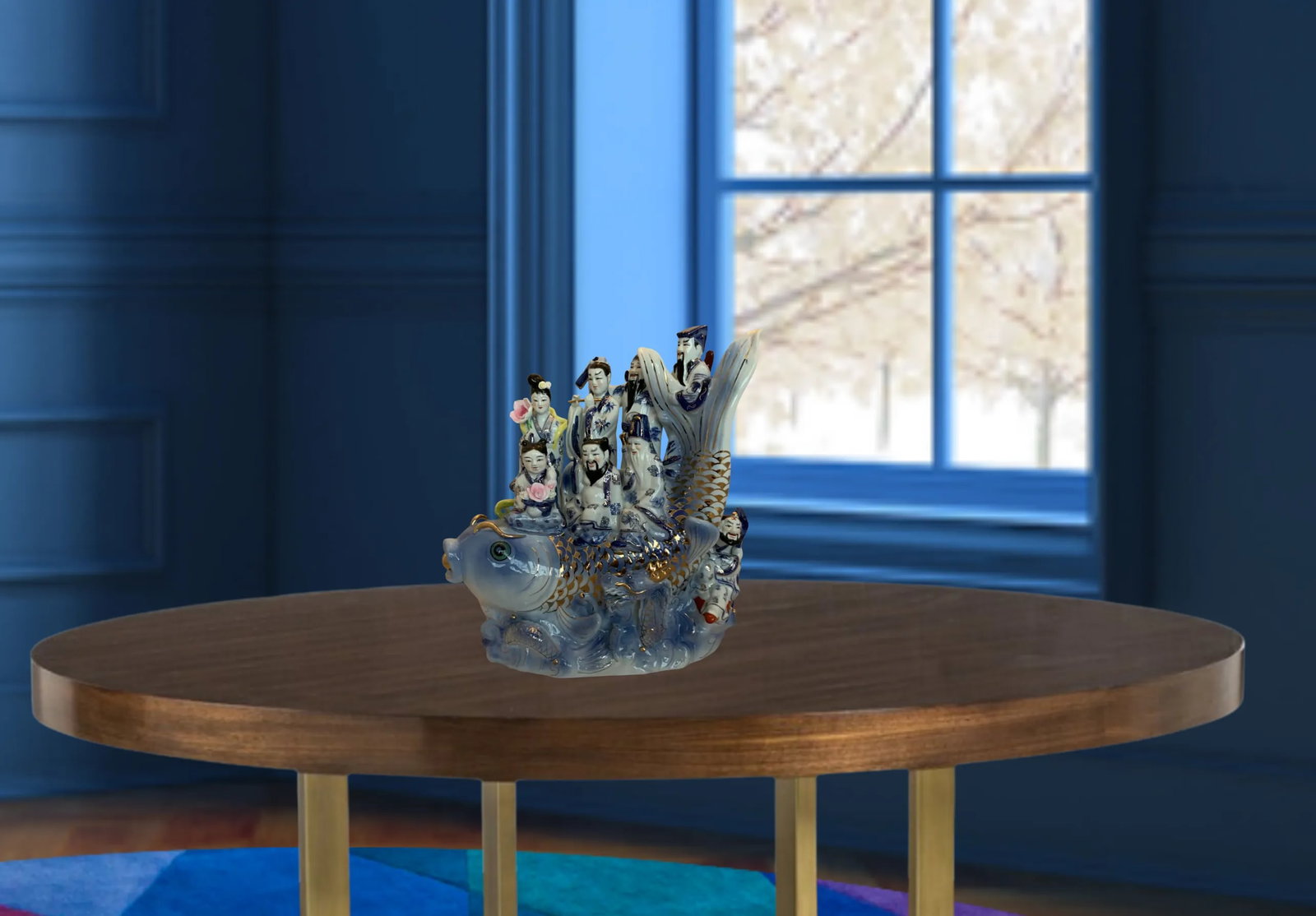 Chinese Deities Koi Fish Porcelain Sculpture - 4