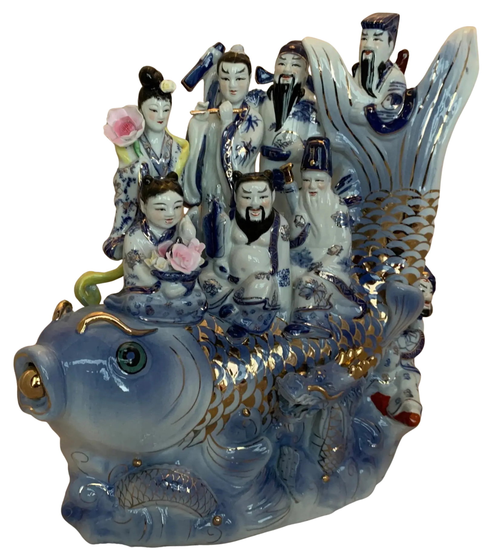 Chinese Deities Koi Fish Porcelain Sculpture - 5