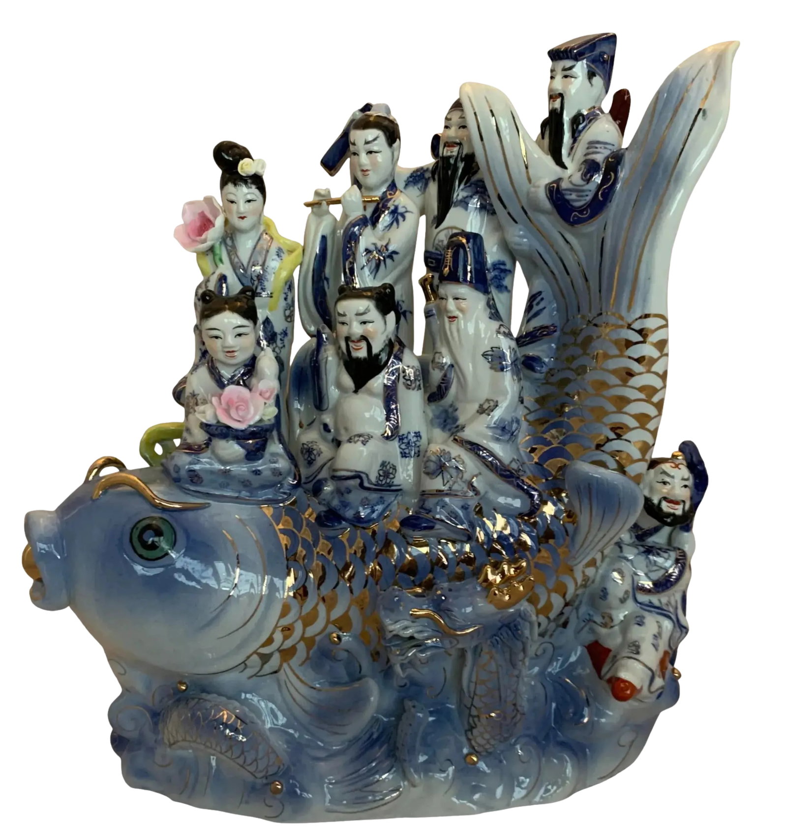 Chinese Deities Koi Fish Porcelain Sculpture - 7