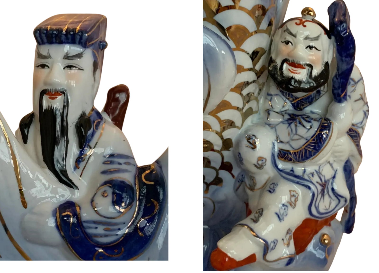 Chinese Deities Koi Fish Porcelain Sculpture - 8