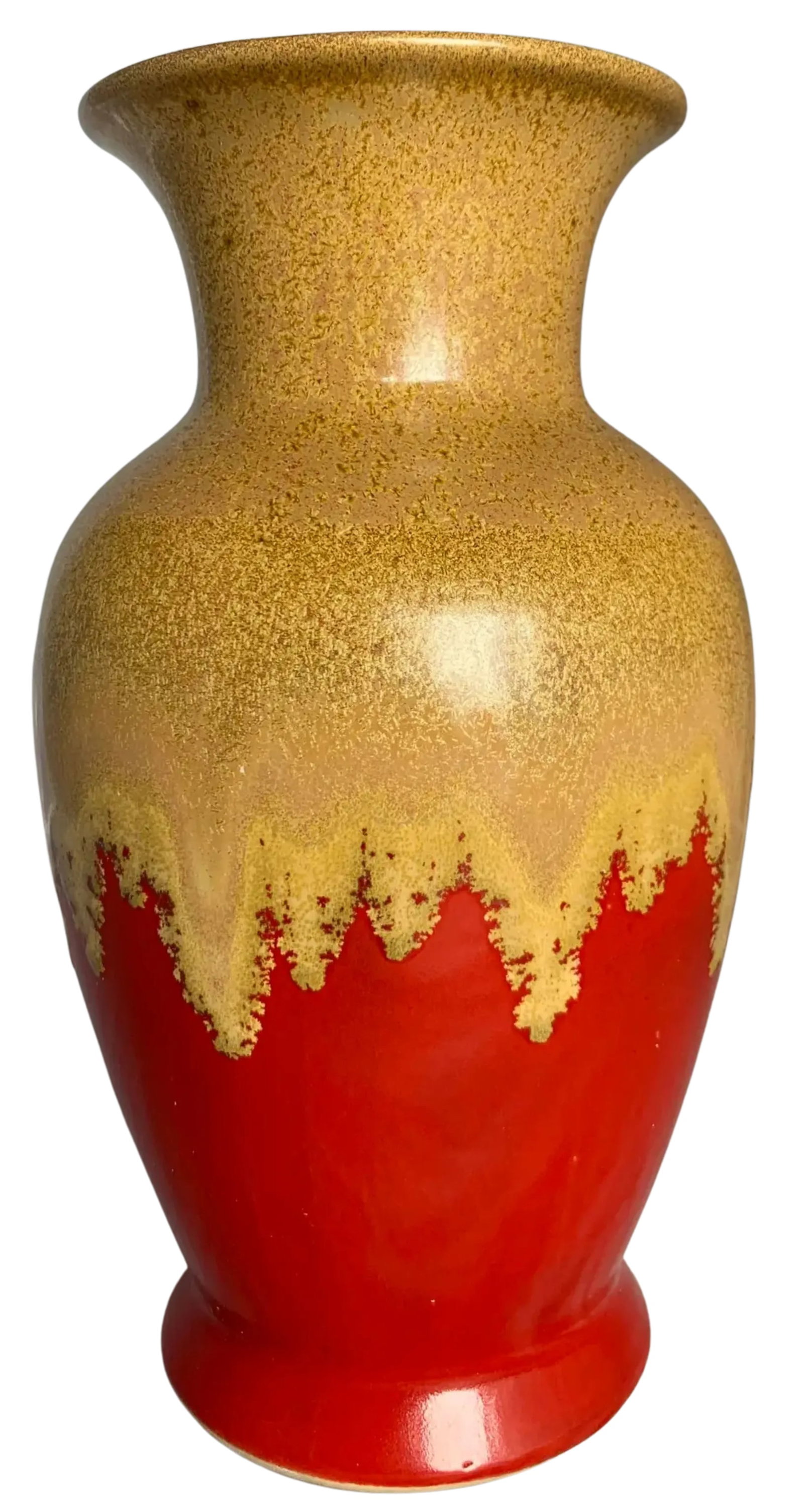 Vintage Drip Glaze Pottery Red Tan Vase - 10