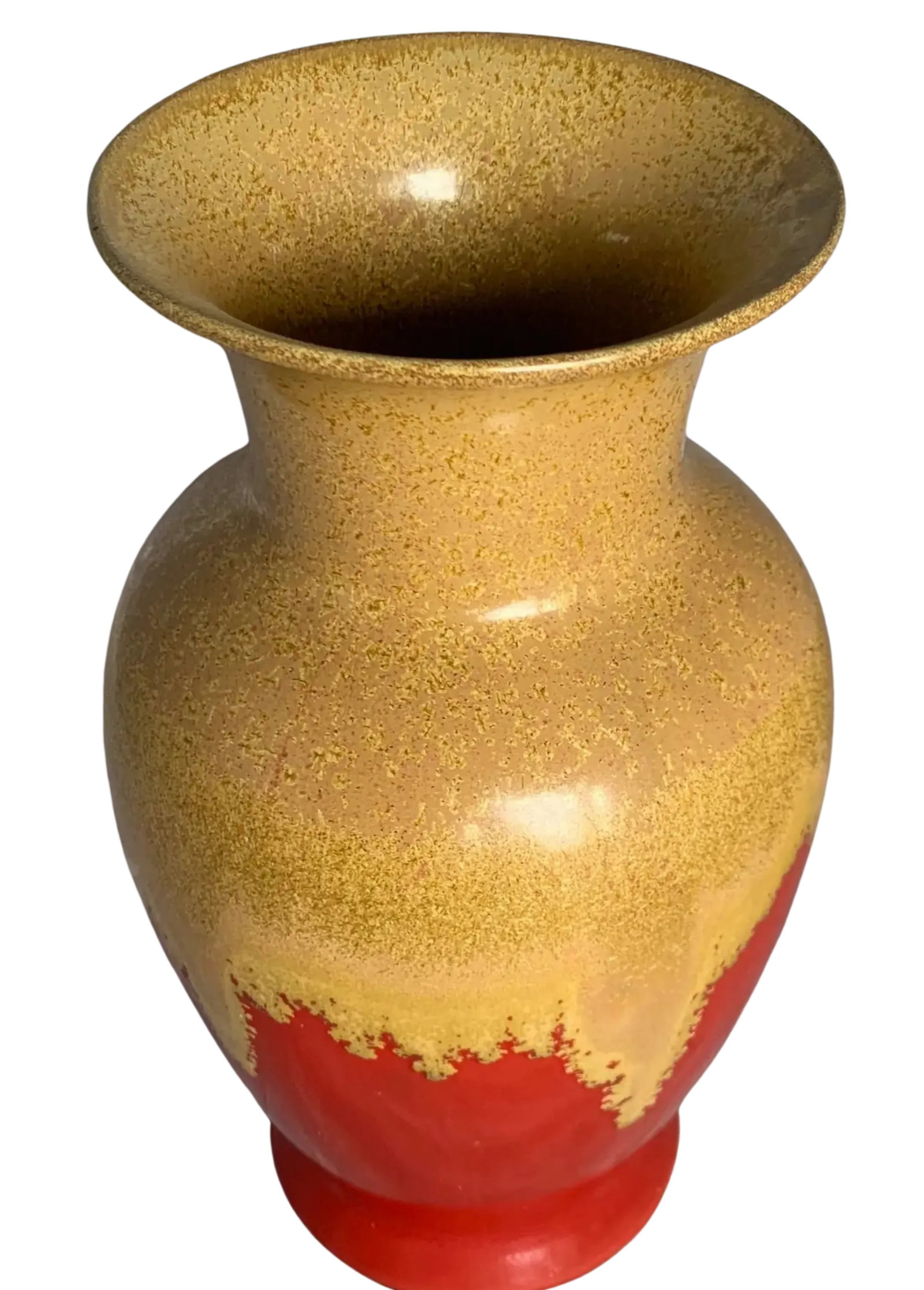 Vintage Drip Glaze Pottery Red Tan Vase - 14