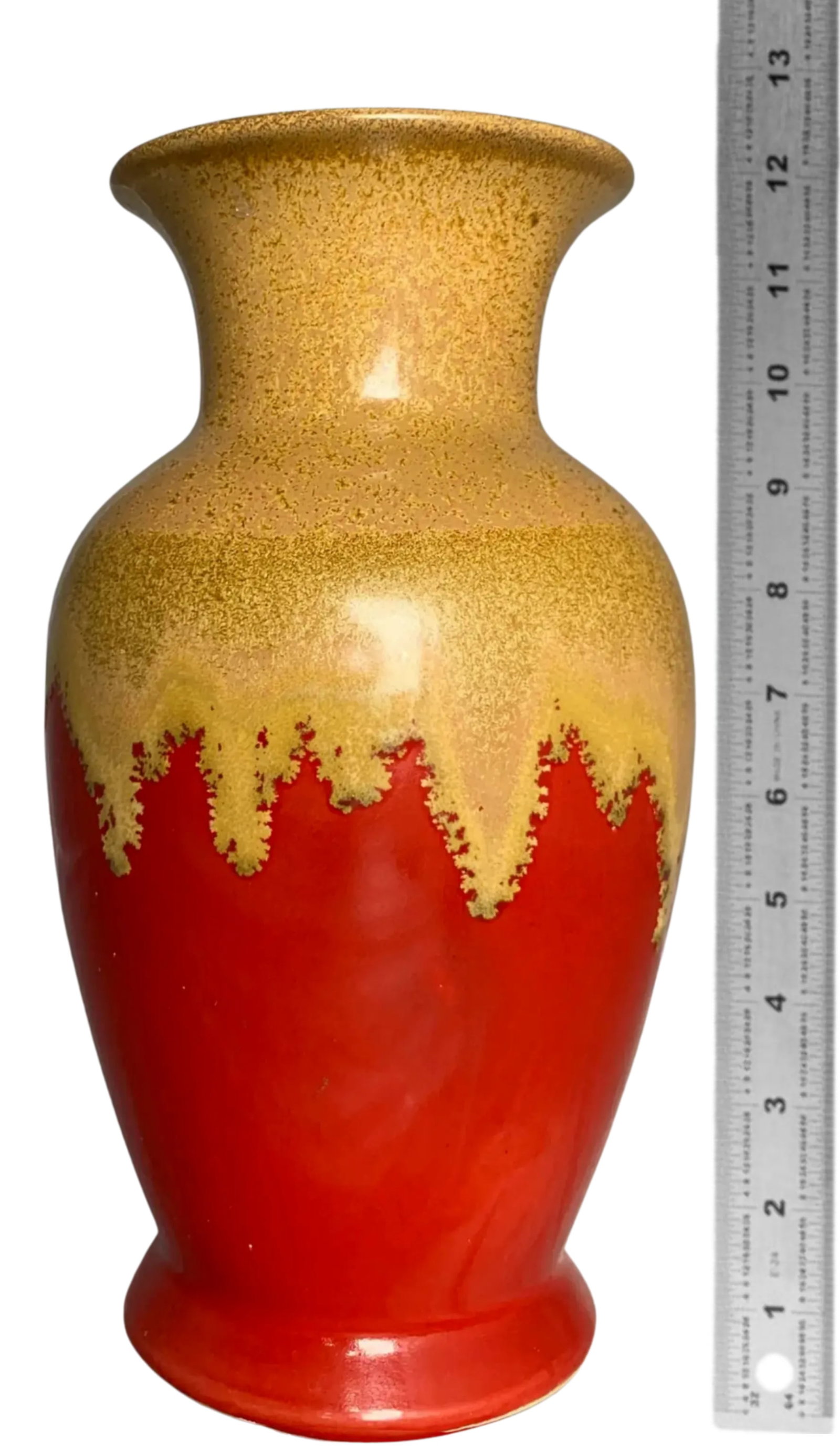 Vintage Drip Glaze Pottery Red Tan Vase - 18