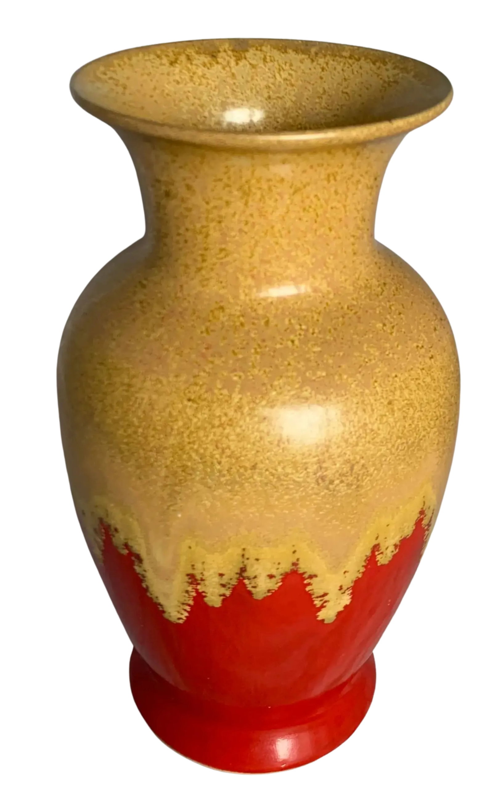 Vintage Drip Glaze Pottery Red Tan Vase - 4