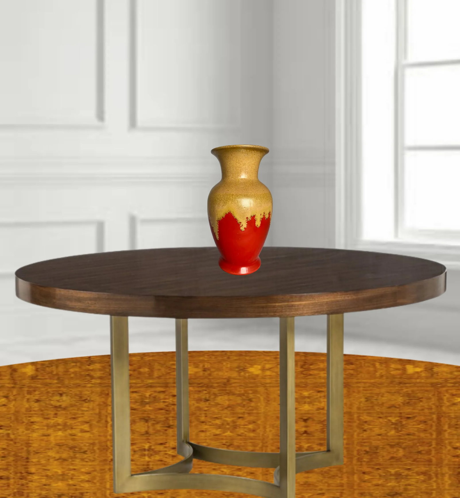 Vintage Drip Glaze Pottery Red Tan Vase - 5