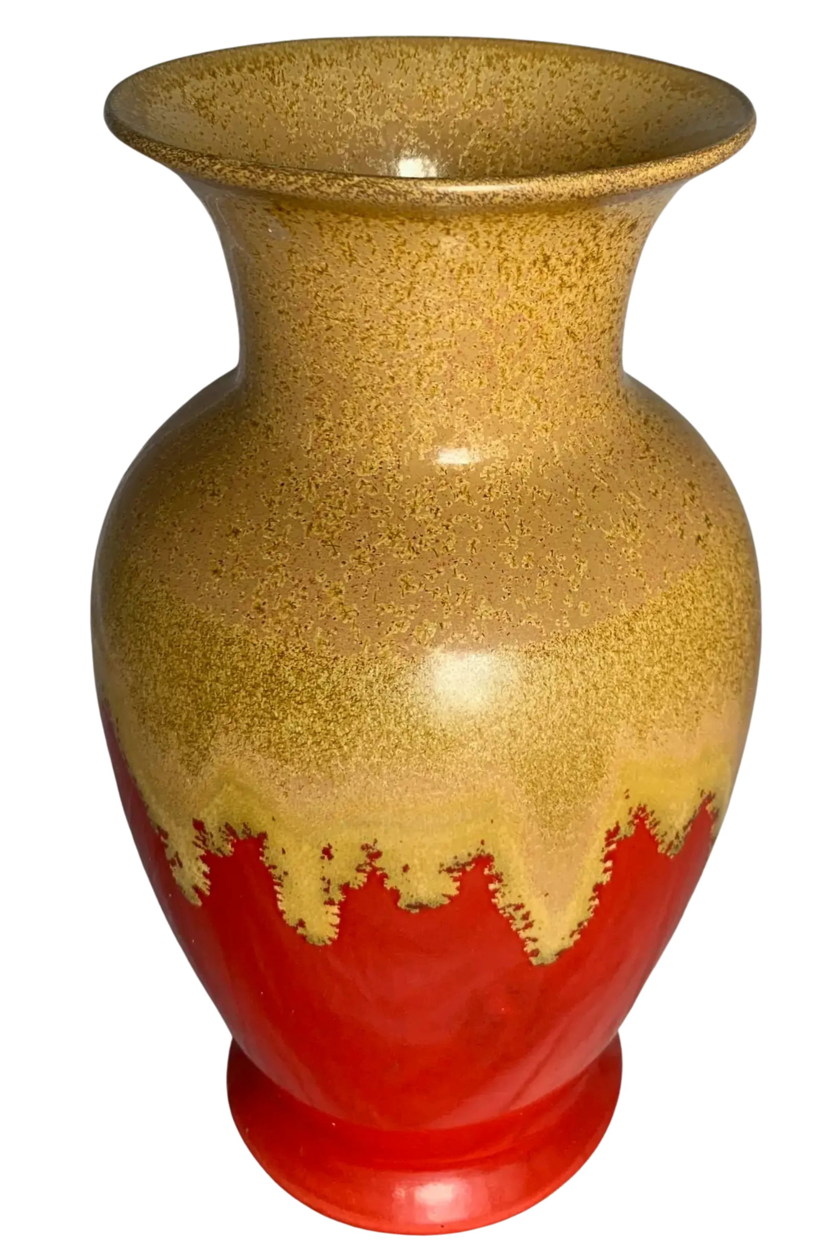 Vintage Drip Glaze Pottery Red Tan Vase - 8