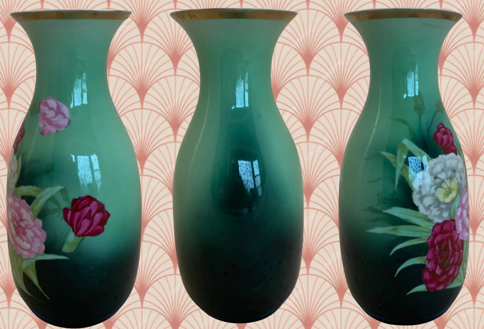 Antique Zeh, Scherzer & Co. German Green Porcelain Vase With Floral Motif - 17