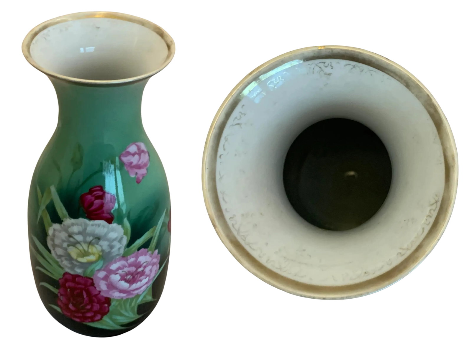 Antique Zeh, Scherzer & Co. German Green Porcelain Vase With Floral Motif - 6